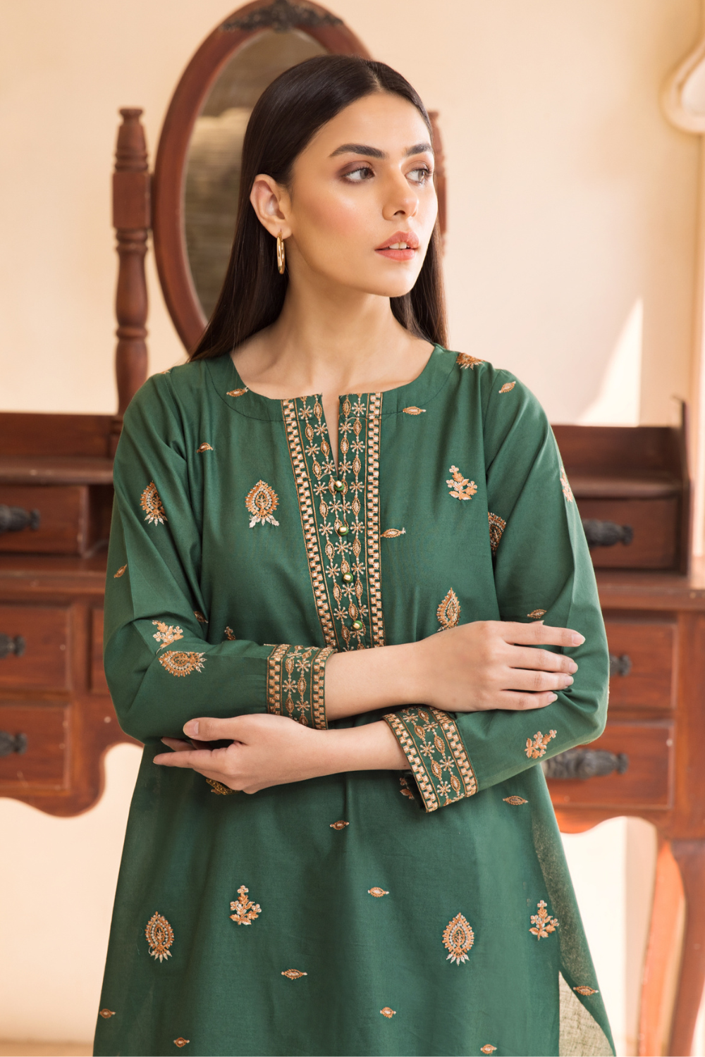 2 PC Unstitched | Embroidered Cambric Shirt + Trouser