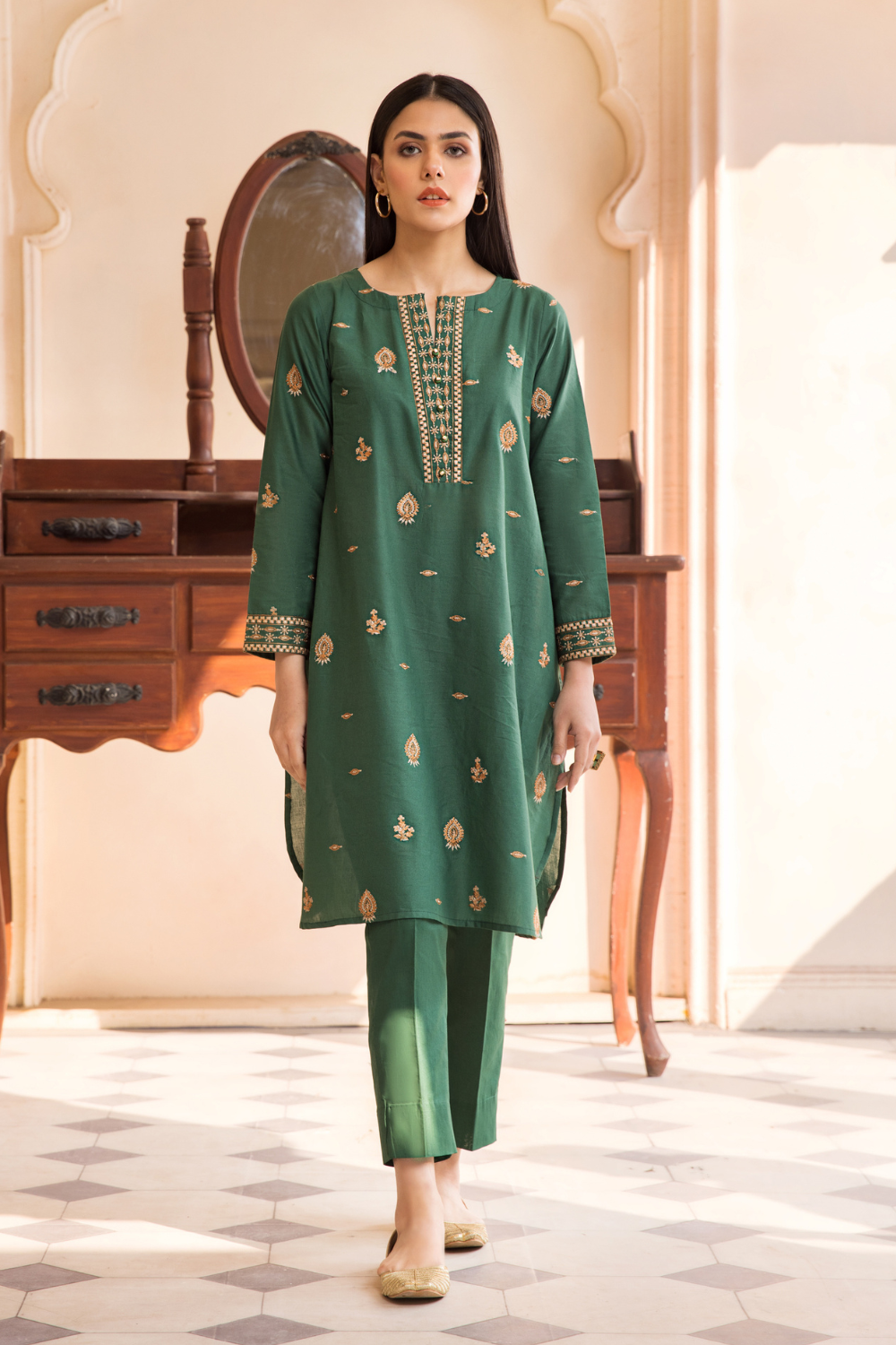 2 PC Unstitched | Embroidered Cambric Shirt + Trouser