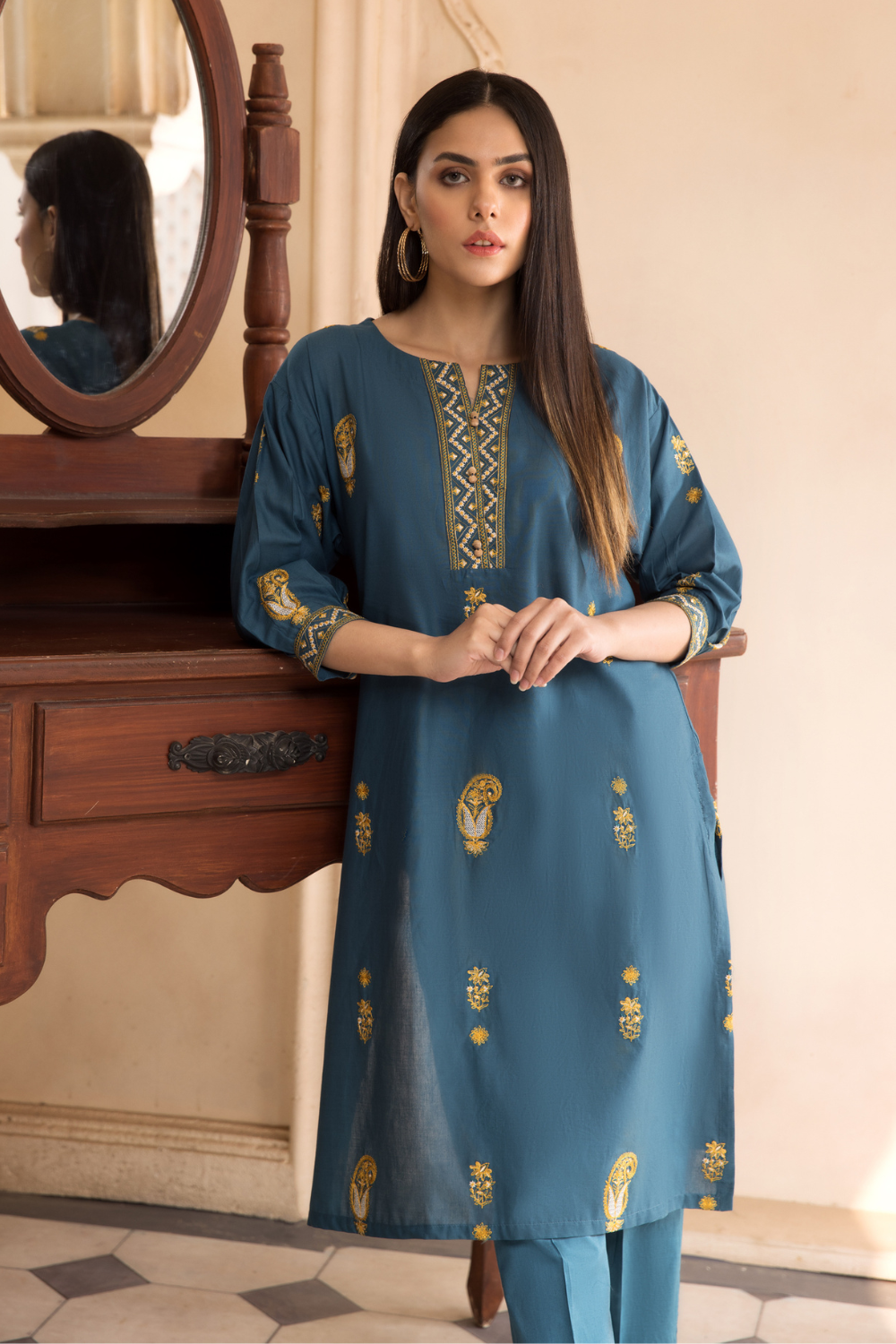 2 PC Unstitched | Embroidered Cambric Shirt + Trouser