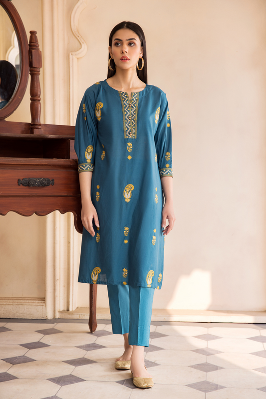 2 PC Unstitched | Embroidered Cambric Shirt + Trouser
