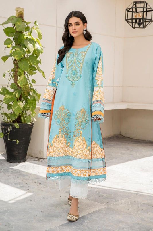 2 PC Unstitched | Paste Printed Embrodered Shirt + Dyed Cotton Trouser