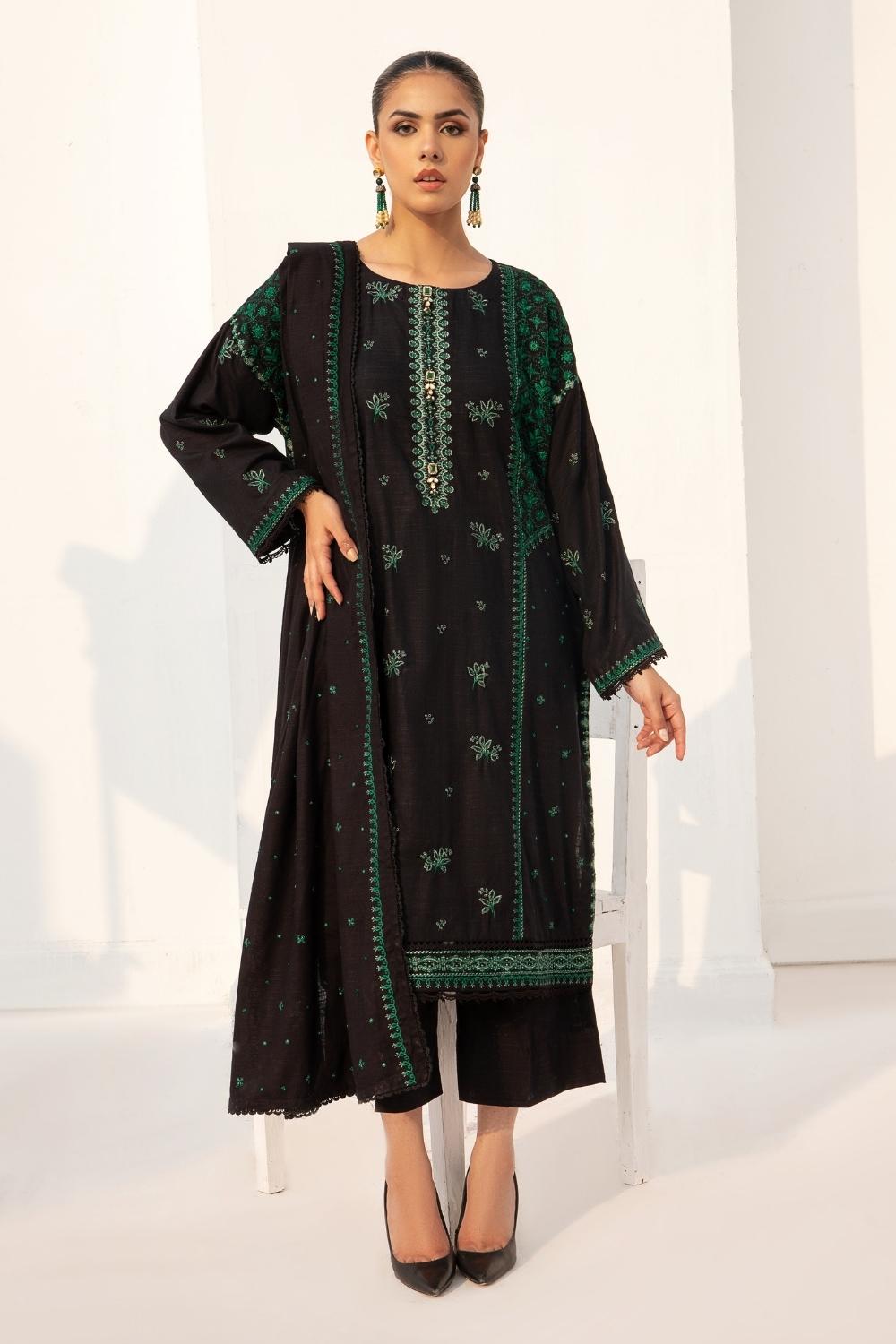 3PC Unstitched |Embroidered Khaddar Suit