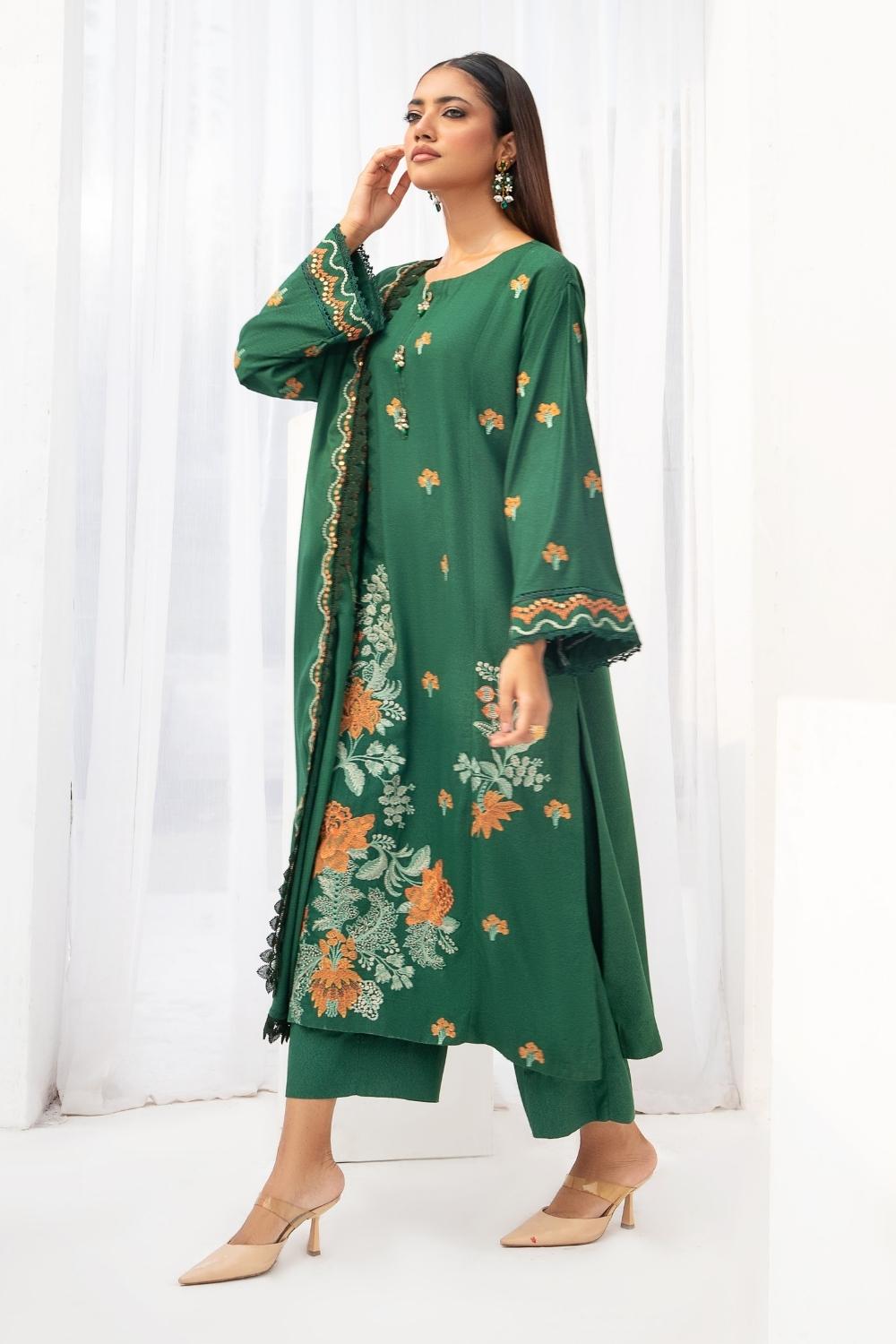 3PC Unstitched |Embroidered Karandi Shirt+ Wool Shawl+ Trouser