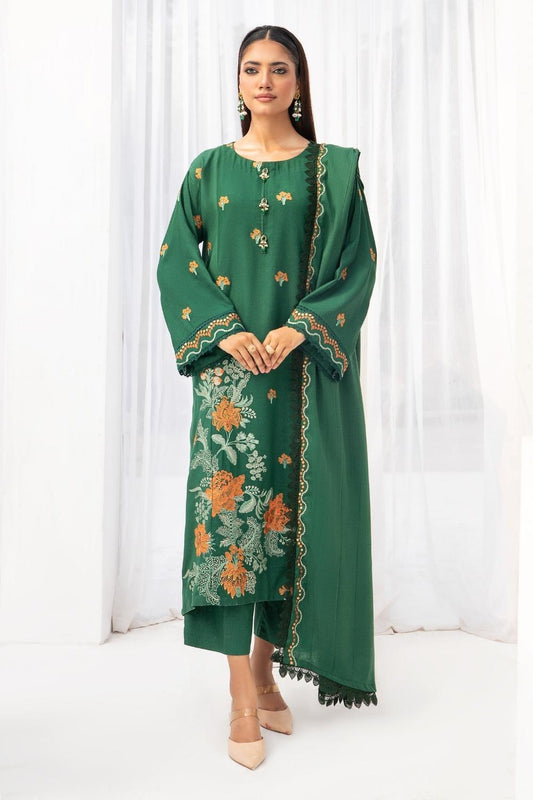 3PC Unstitched |Embroidered Karandi Shirt+ Wool Shawl+ Trouser