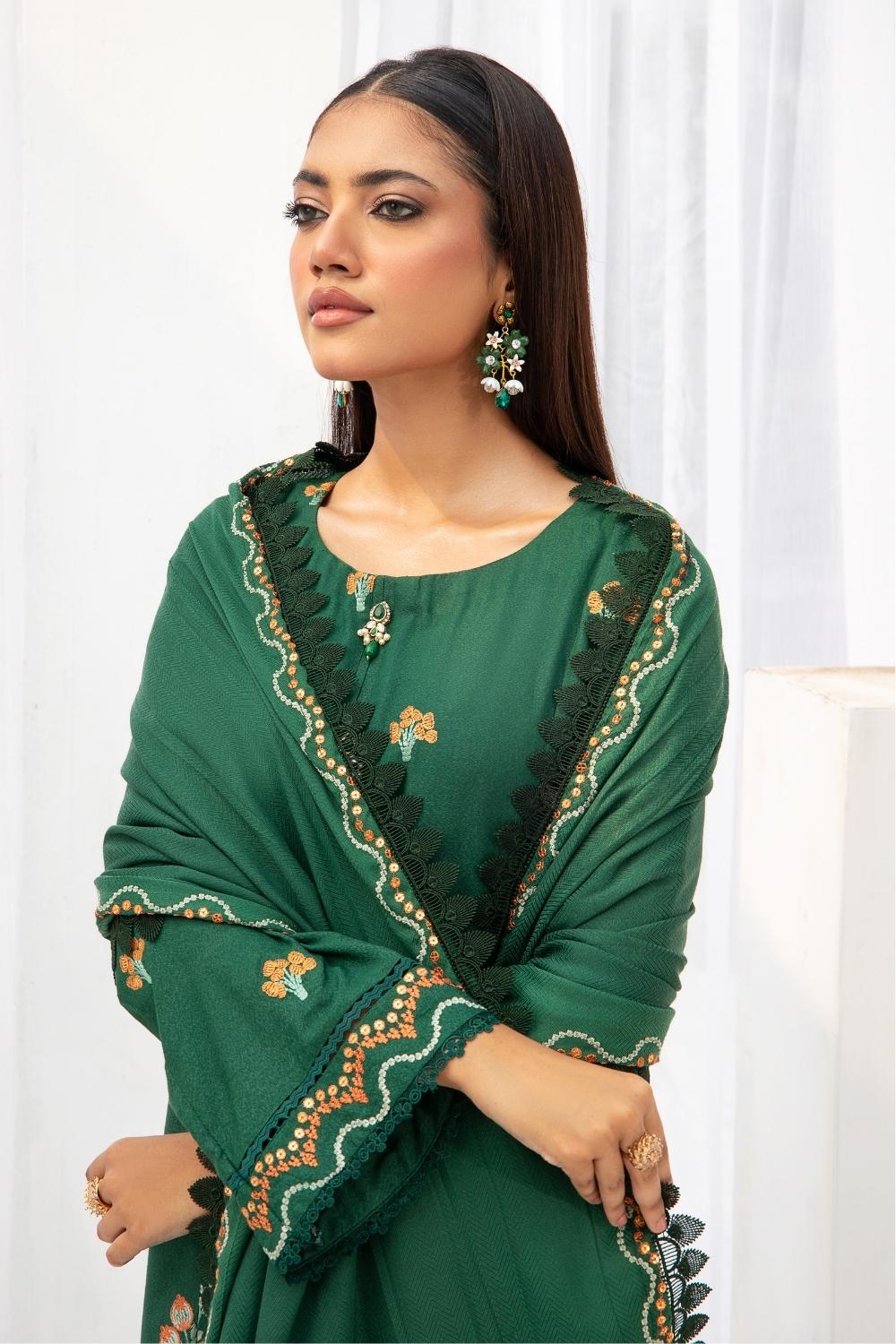 3PC Unstitched |Embroidered Karandi Shirt+ Wool Shawl+ Trouser