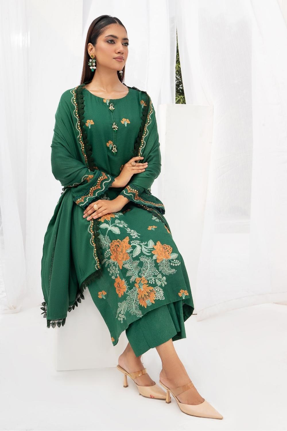 3PC Unstitched |Embroidered Karandi Shirt+ Wool Shawl+ Trouser