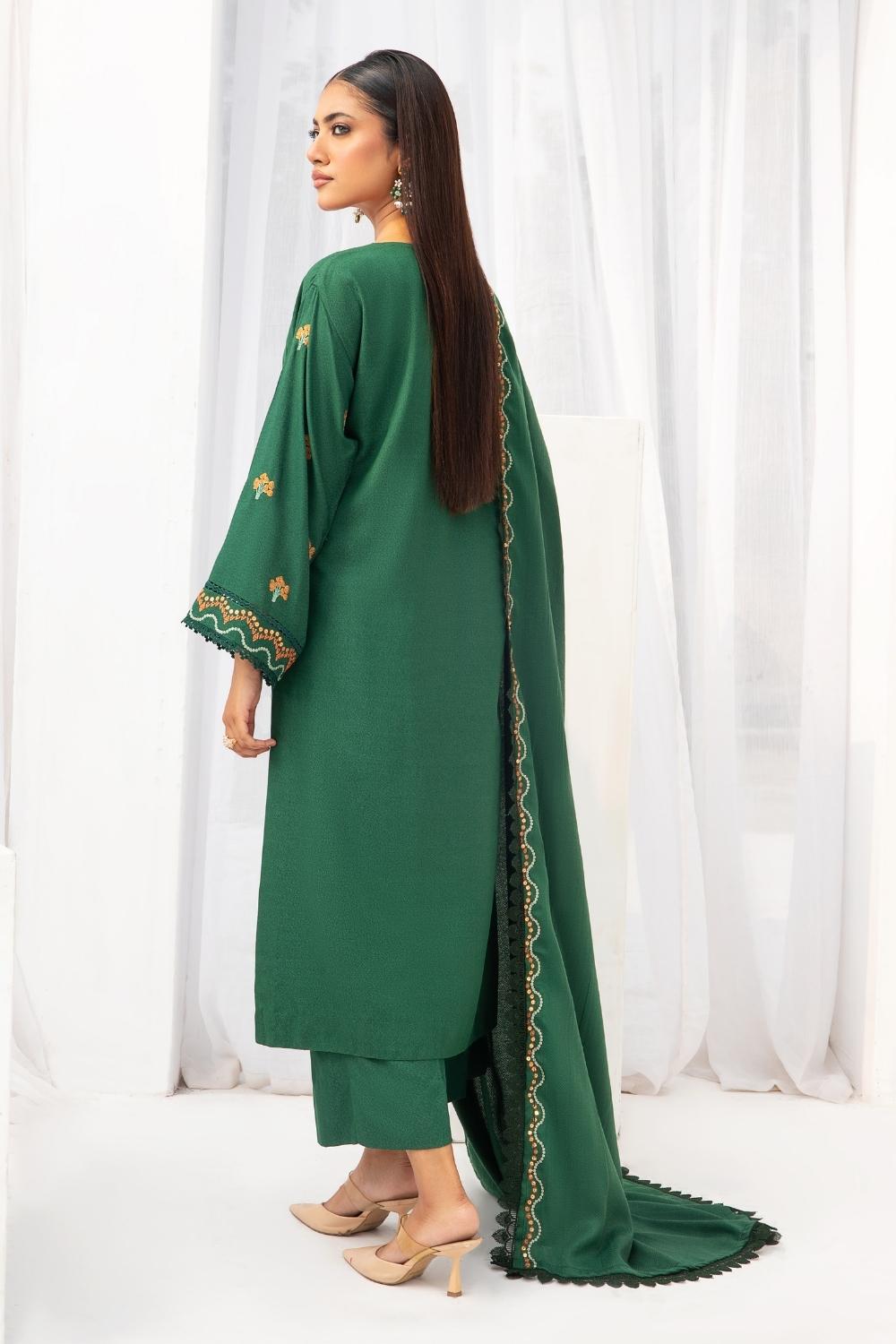 3PC Unstitched |Embroidered Karandi Shirt+ Wool Shawl+ Trouser