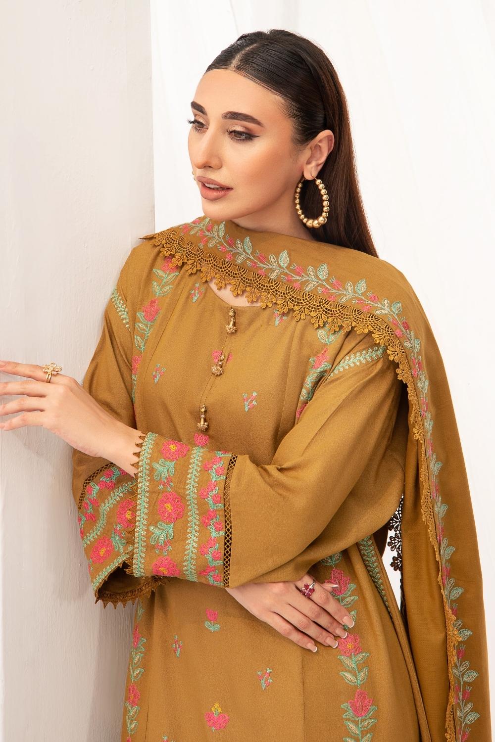 3PC Unstitched |Embroidered Karandi Shirt+ Cotton Dobby Shawl+ Trouser