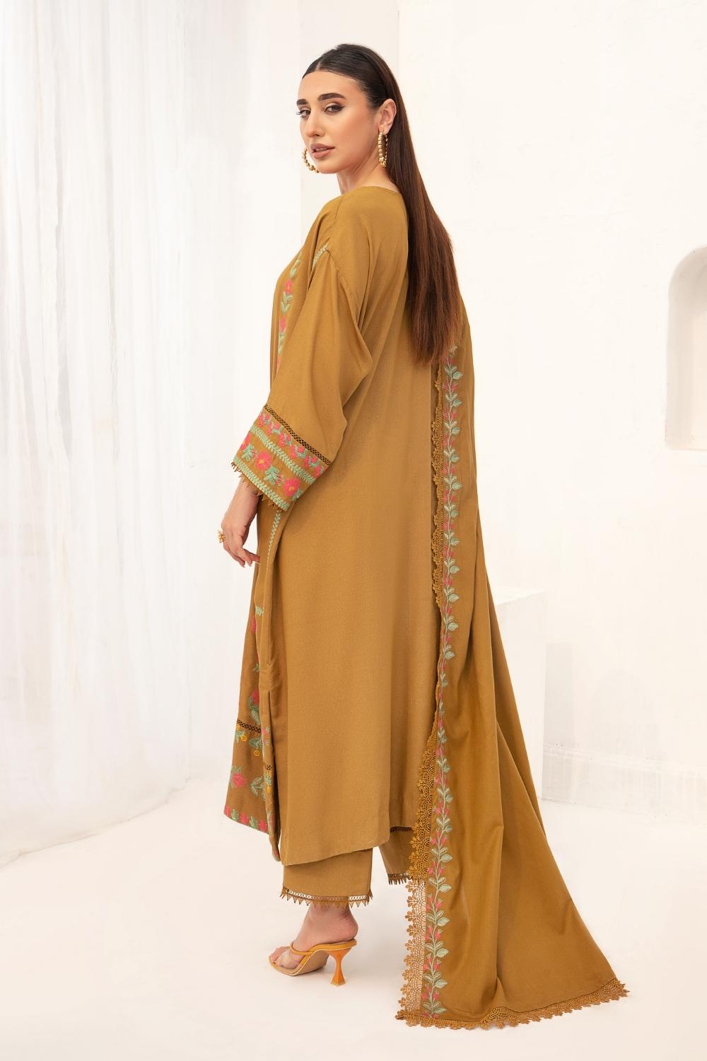 3PC Unstitched |Embroidered Karandi Shirt+ Cotton Dobby Shawl+ Trouser