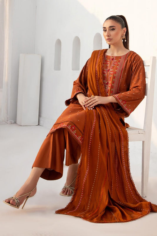 3PC Unstitched |Embroidered Karandi Shirt+ Wool Shawl+ Trouser