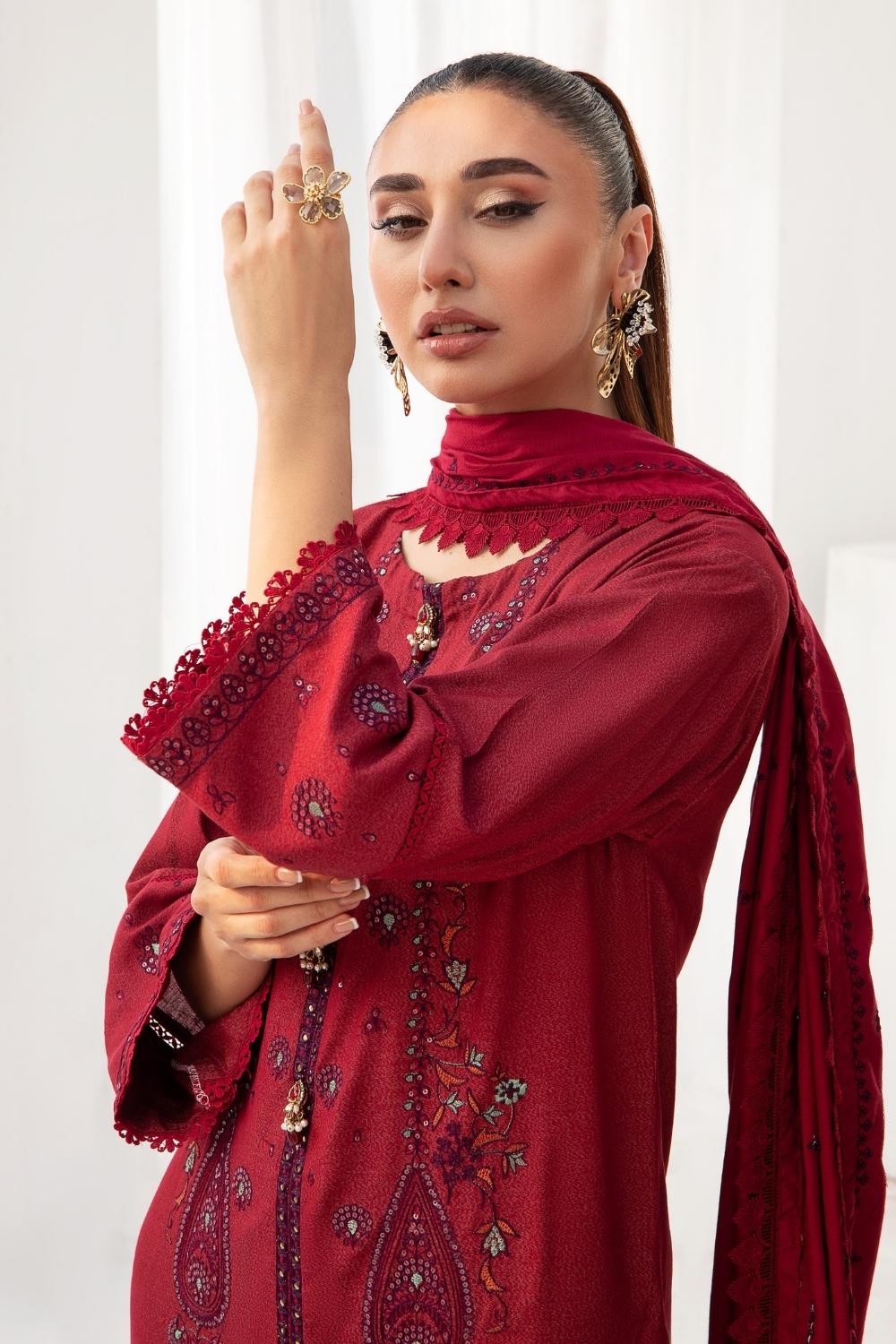 3PC Unstitched |Embroidered Karandi Shirt+ Cotton Dobby Shawl+ Trouser