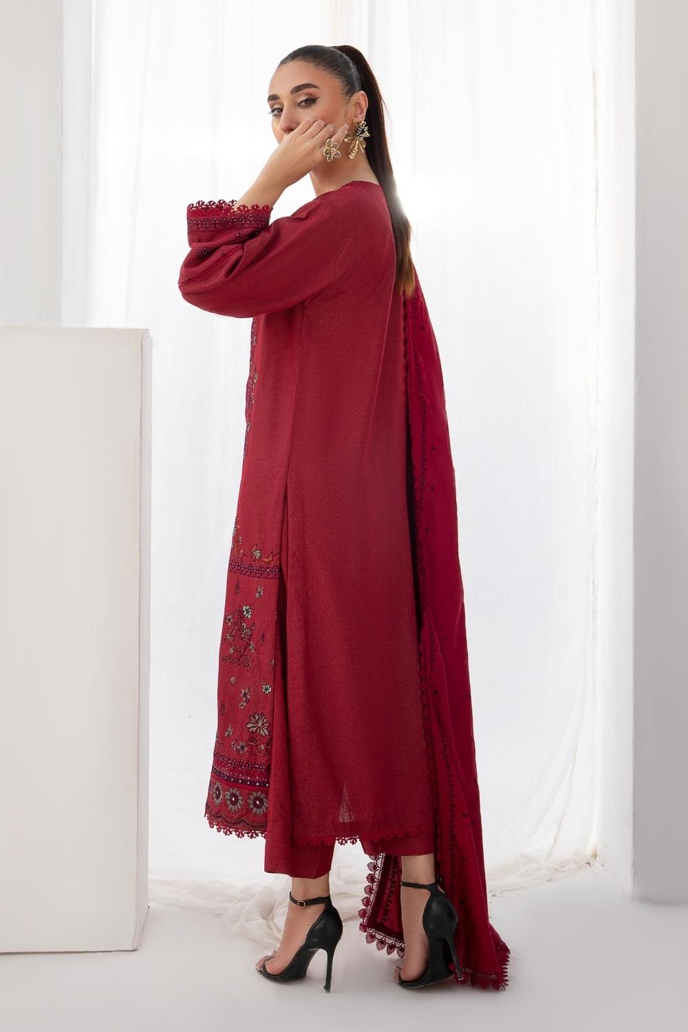 3PC Unstitched |Embroidered Karandi Shirt+ Cotton Dobby Shawl+ Trouser