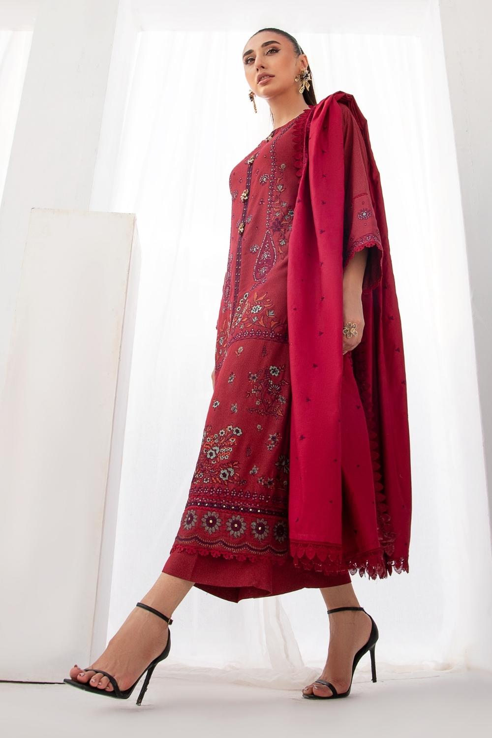 3PC Unstitched |Embroidered Karandi Shirt+ Cotton Dobby Shawl+ Trouser