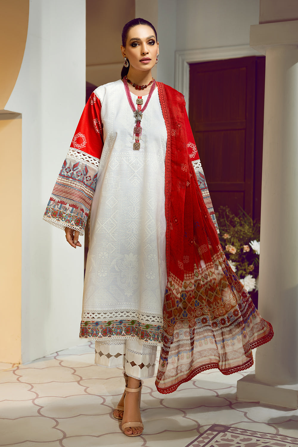 3 PC Unstitched Premium | Emboridered Shirt | Printed Dupatta