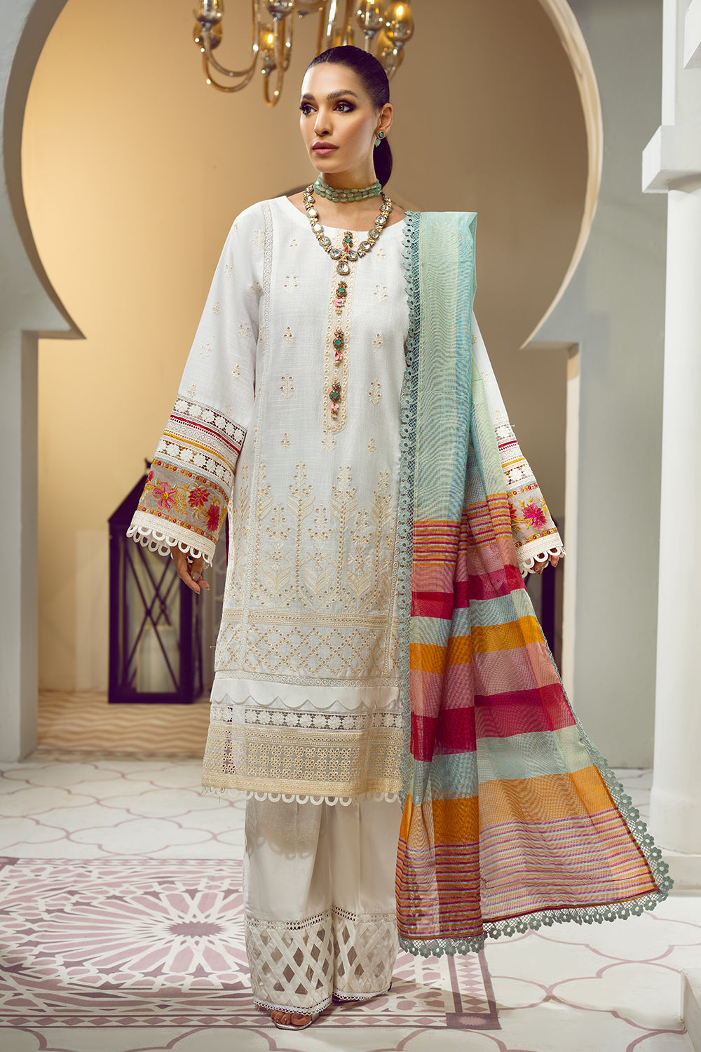 3 PC Unstitched Premium | Emboridered Shirt + Printed Dupatta + Dyed Trouser