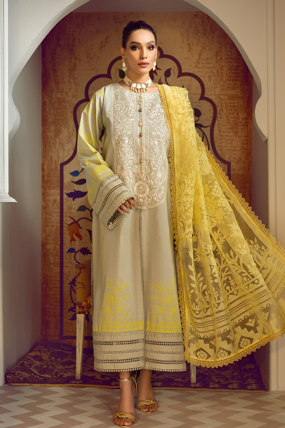 3 PC Unstitched Premium | Emboridered Shirt + Printed Dupatta + Dyed Trouser