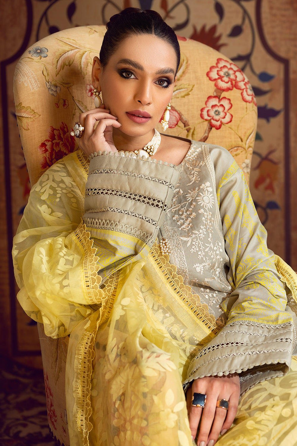 3 PC Unstitched Premium | Emboridered Shirt + Printed Dupatta + Dyed Trouser