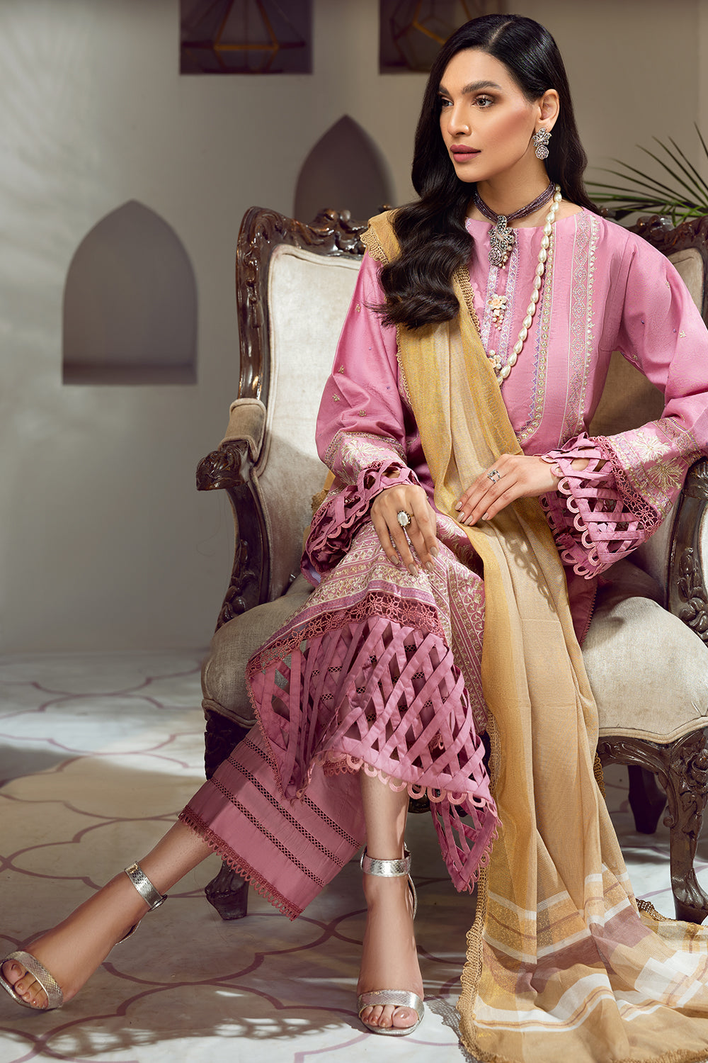 3 PC Unstitched Premium | Embroidered Shirt | Printed Dupatta