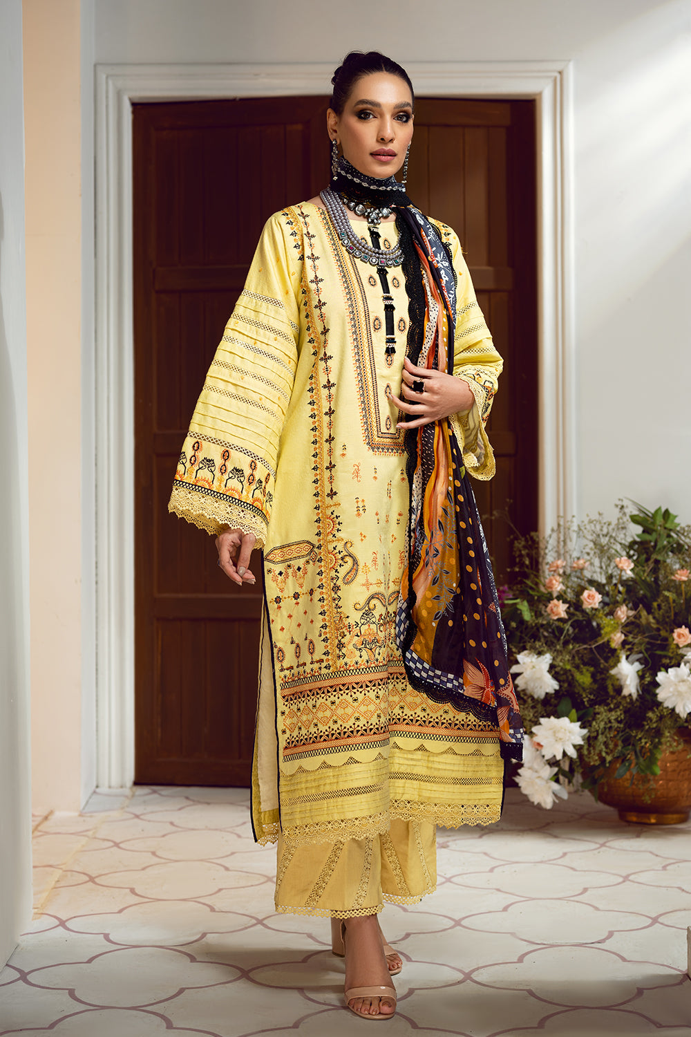 3 PC Unstitched Premium | Emboridered Shirt + Printed Dupatta + Dyed Trouser