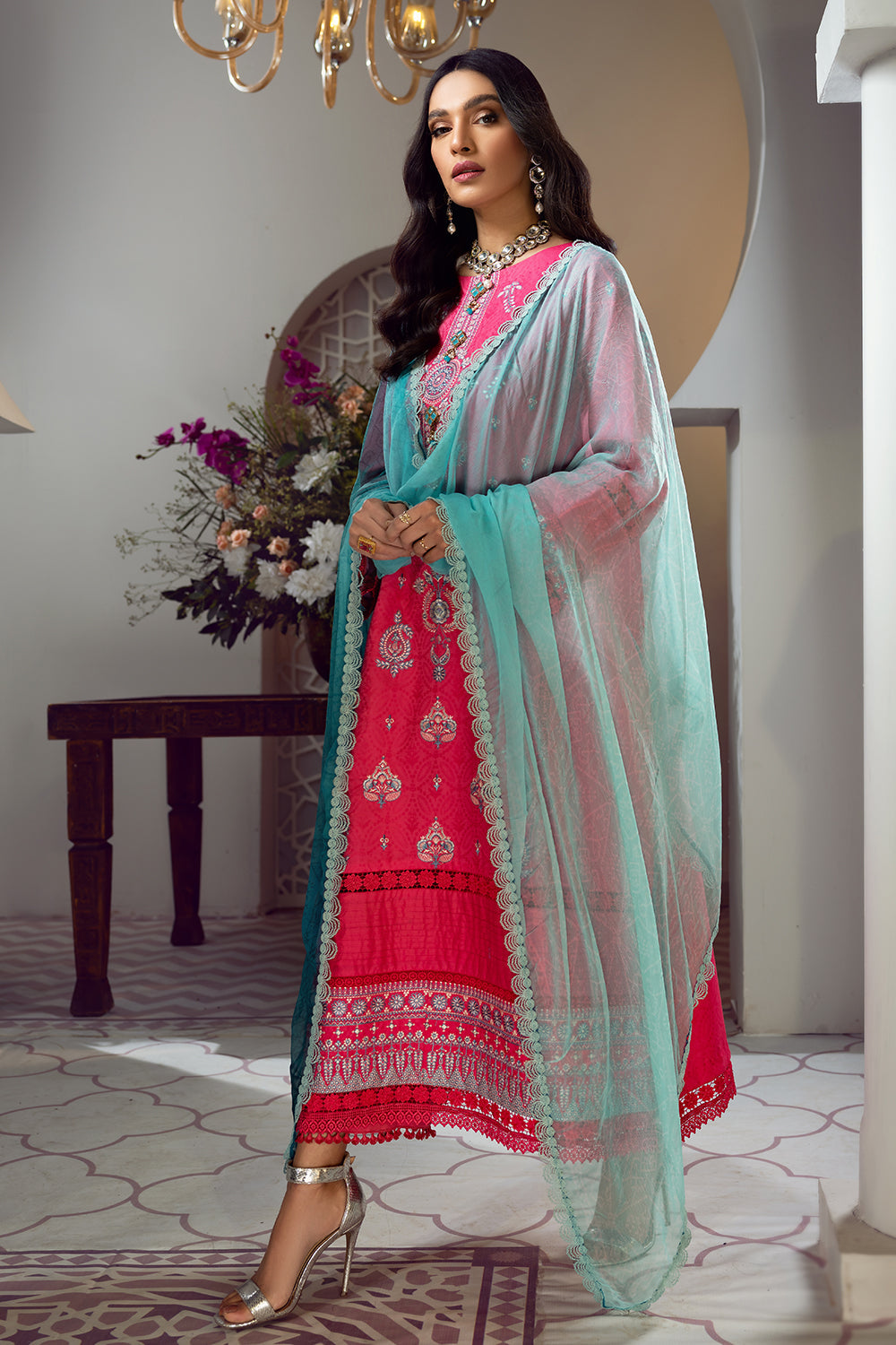 3 PC Unstitched Premium | Embroidered Shirt | Printed Dupatta