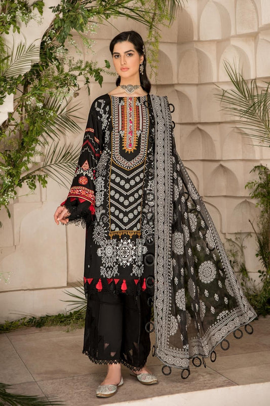 3 PC Unstitched Premium | Hatch Paste Shirt | Organza Dupatta