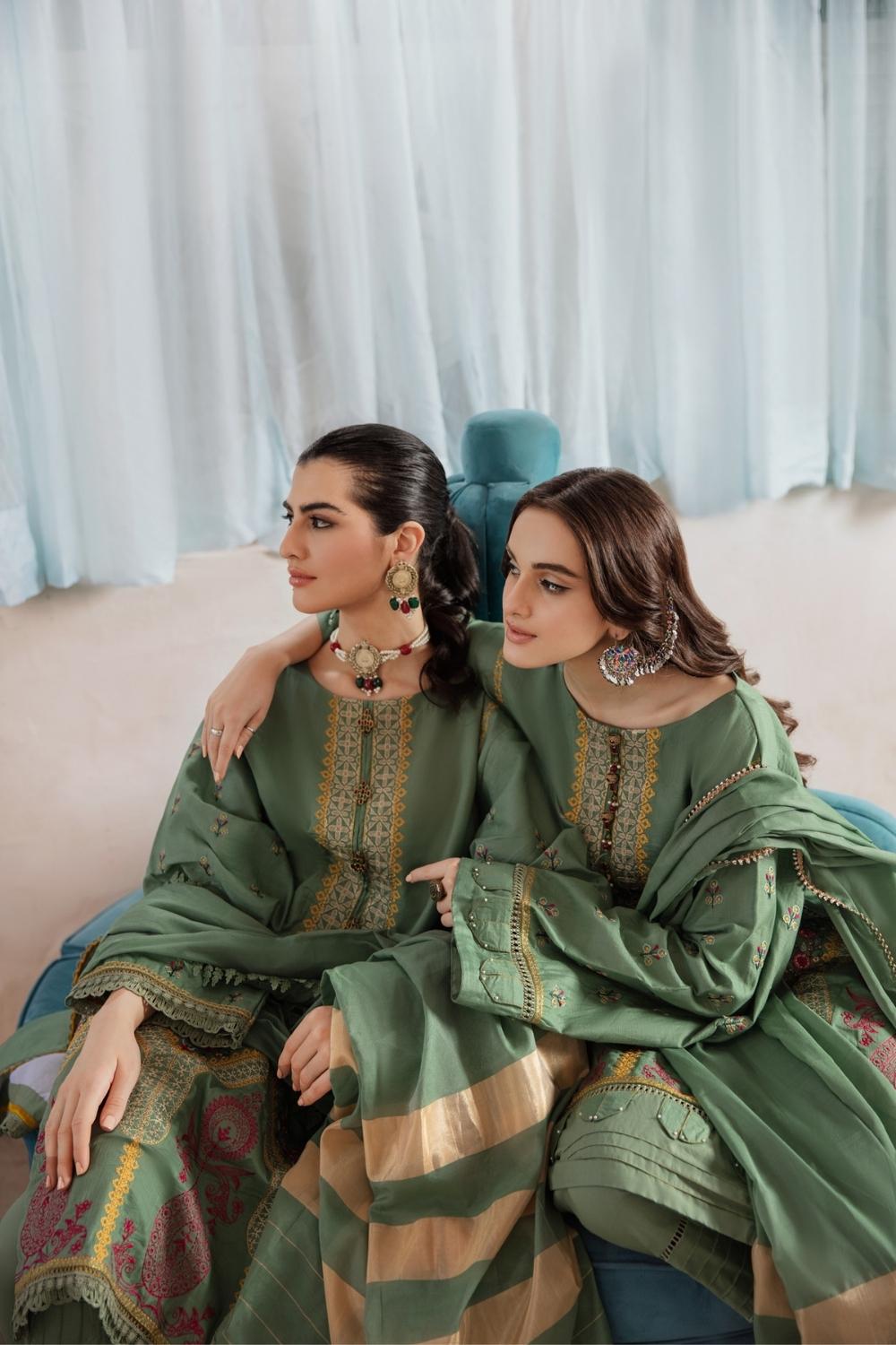 3 PC Unstitched Premium | Cross Hatch Embroidered  Shirt + Banarsi Jacquard Dupatta + Cambric Dyed Trouser