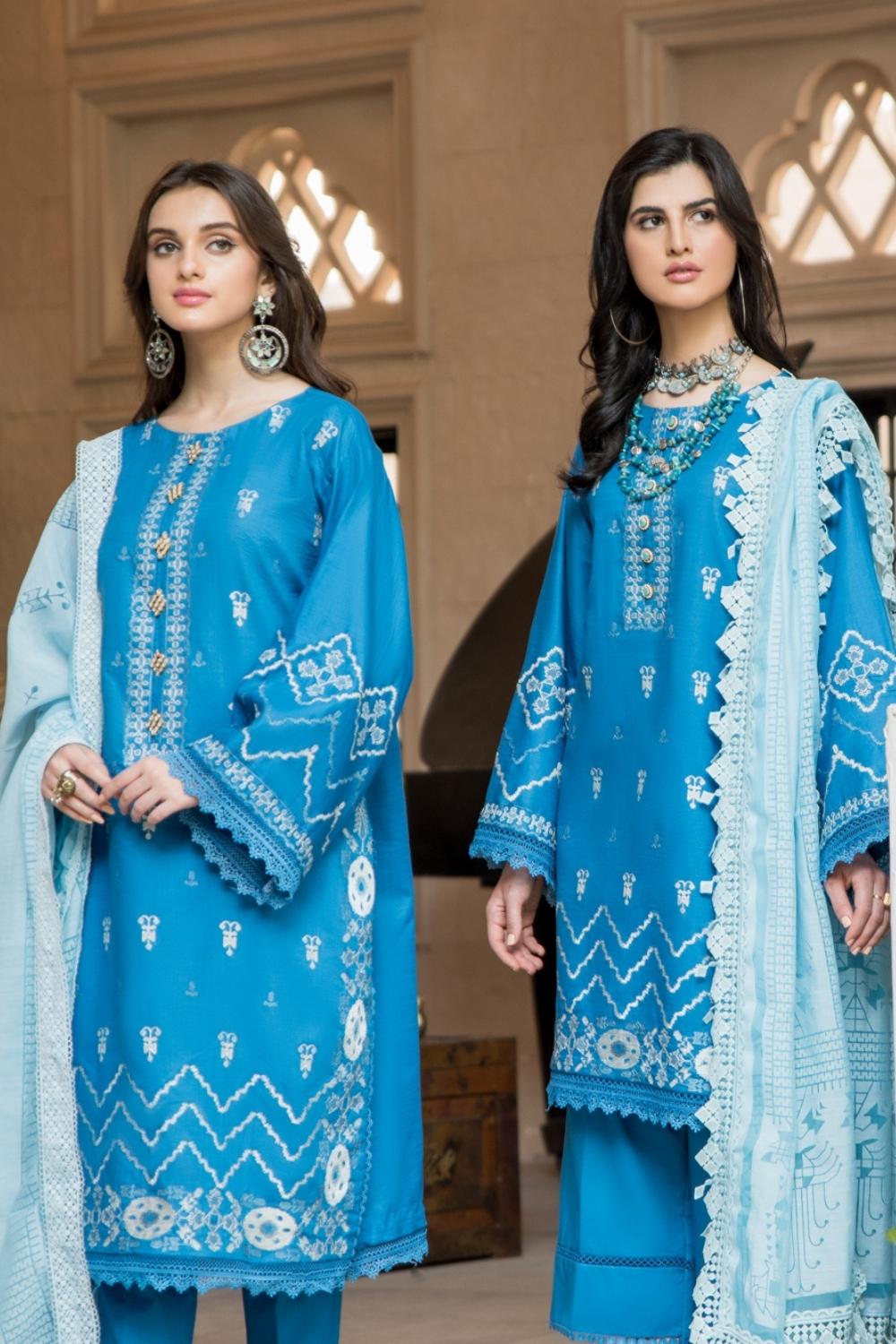 3 PC Unstitched Premium | Cotton Slub Embroidered   Shirt + Organza Burnout Dupatta + Cambric Dyed Trouser