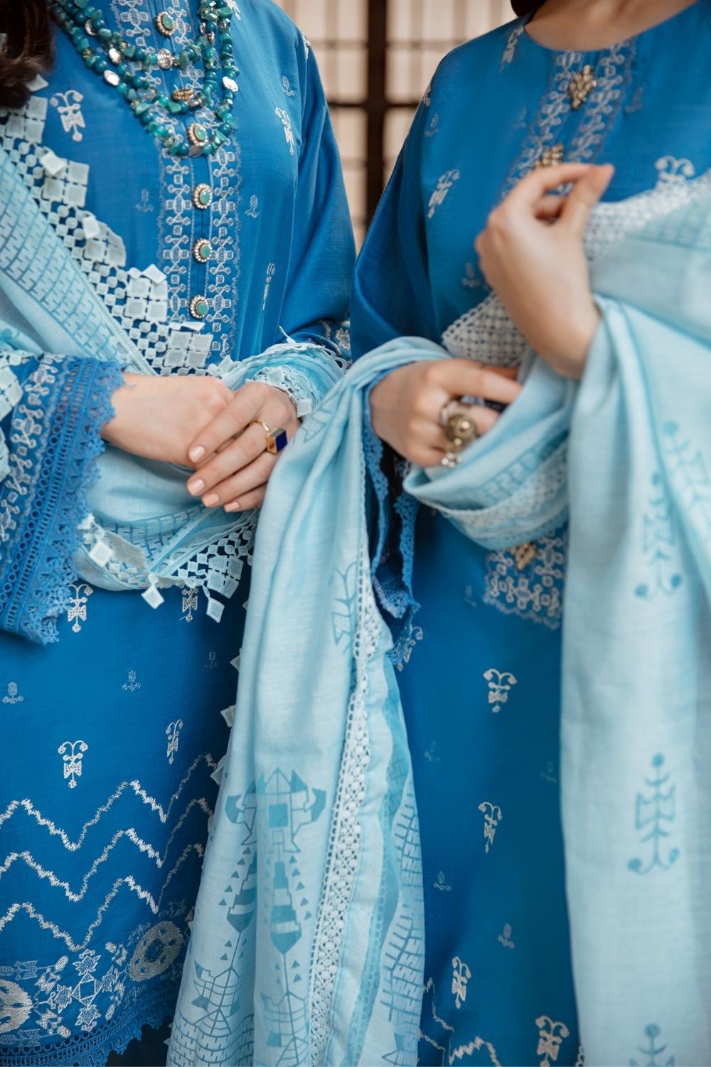 3 PC Unstitched Premium | Cotton Slub Embroidered   Shirt + Organza Burnout Dupatta + Cambric Dyed Trouser