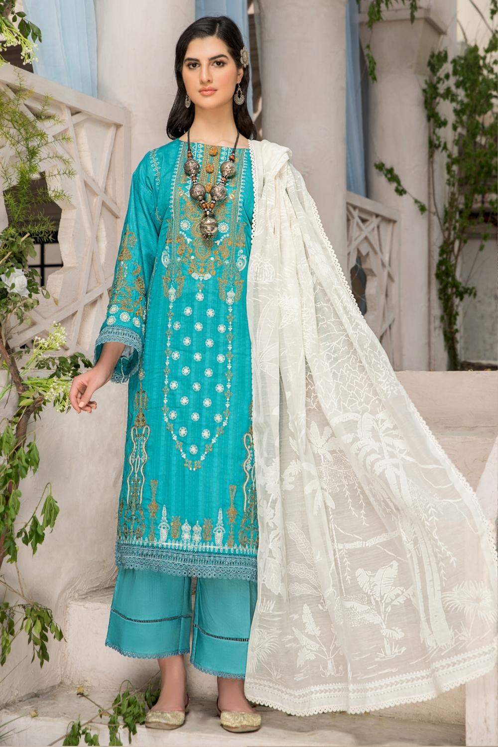 3 PC Unstitched Premium | Katpana Embroidered Shirt | Printed Dupatta