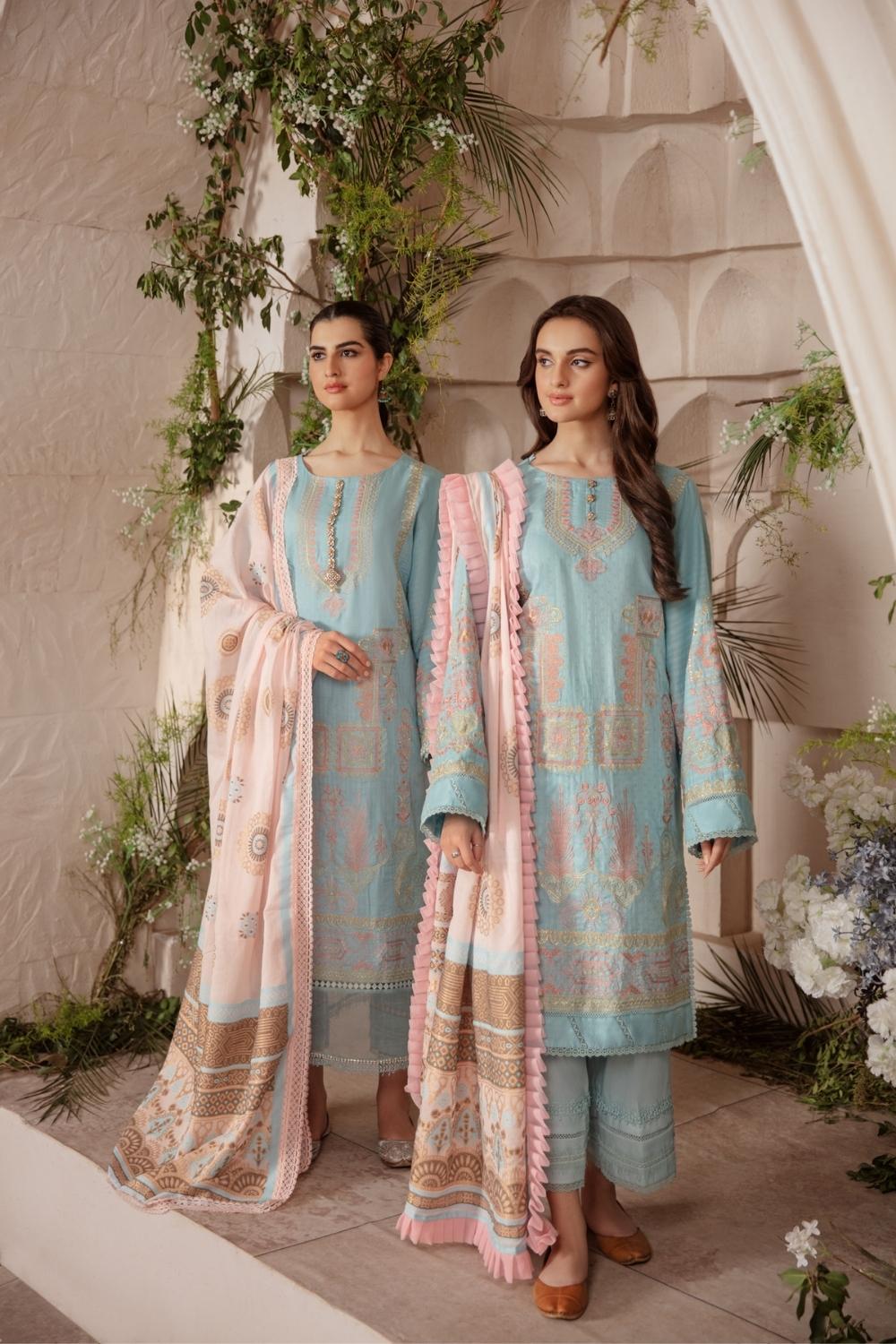 3 PC Unstitched Premium | Katpana Embroidered Shirt + Cotton Jacquard Dupatta + Cambric Dyed Trouser