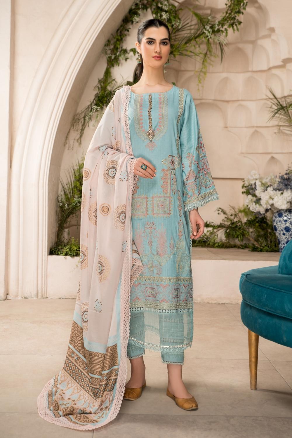 3 PC Unstitched Premium | Katpana Embroidered Shirt + Cotton Jacquard Dupatta + Cambric Dyed Trouser