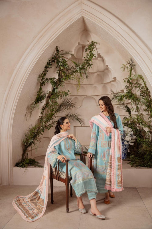 3 PC Unstitched Premium | Katpana Embroidered Shirt + Cotton Jacquard Dupatta + Cambric Dyed Trouser