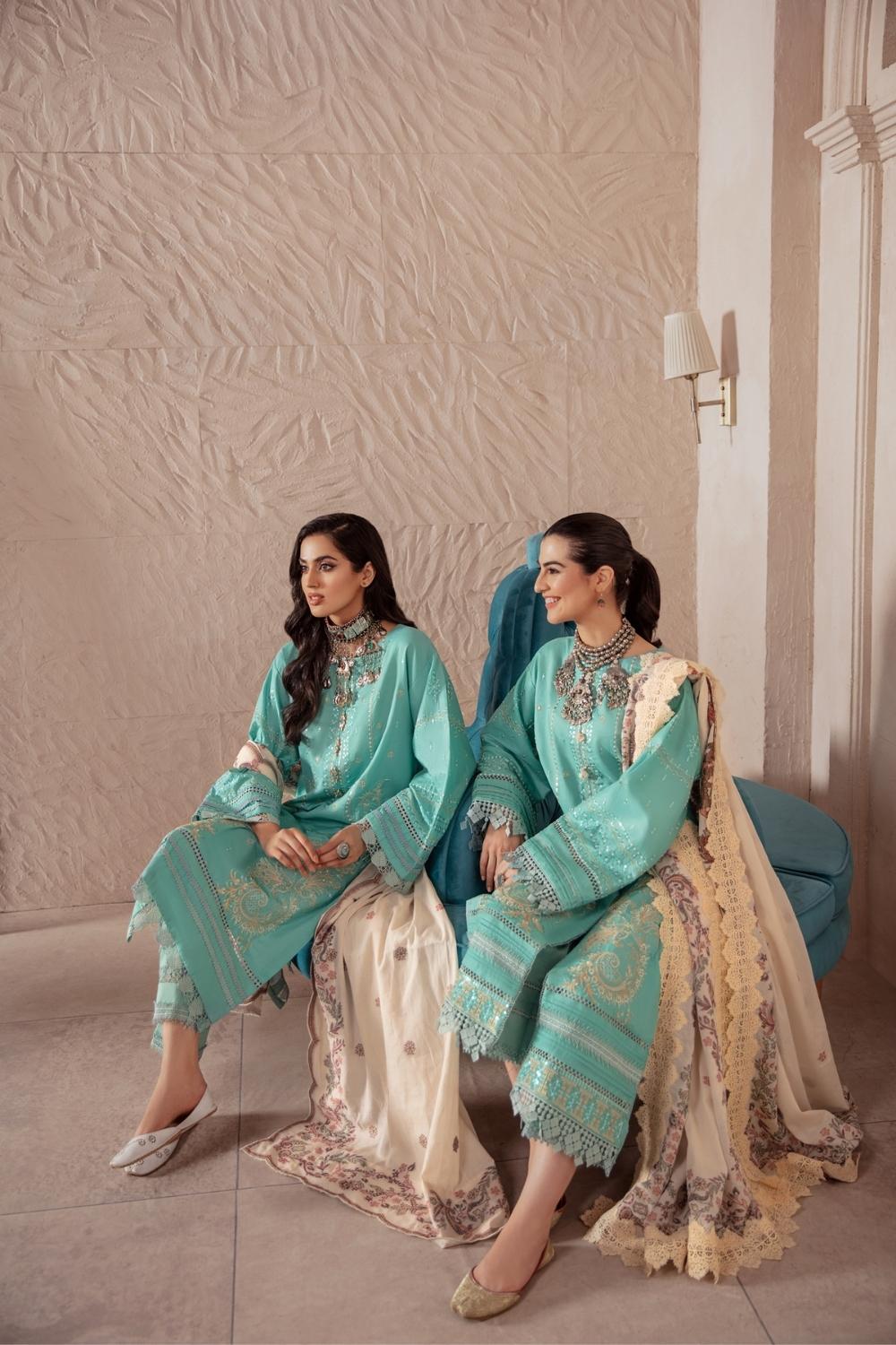 3 PC Unstitched Premium | Lawn Embroidered Shirt +Cotton Jacquard Dupatta + Cambric Dyed Trouser