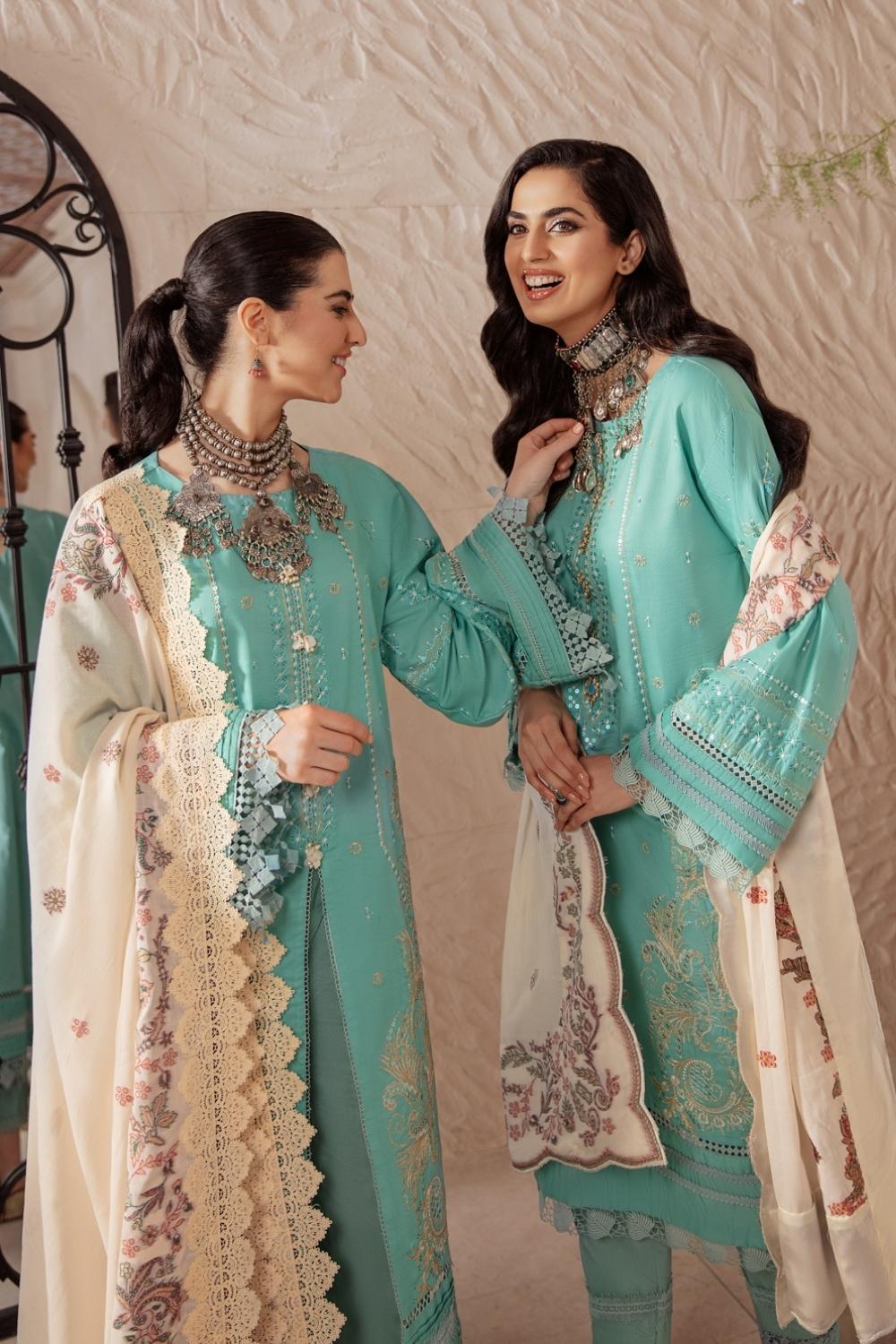 3 PC Unstitched Premium | Lawn Embroidered Shirt +Cotton Jacquard Dupatta + Cambric Dyed Trouser