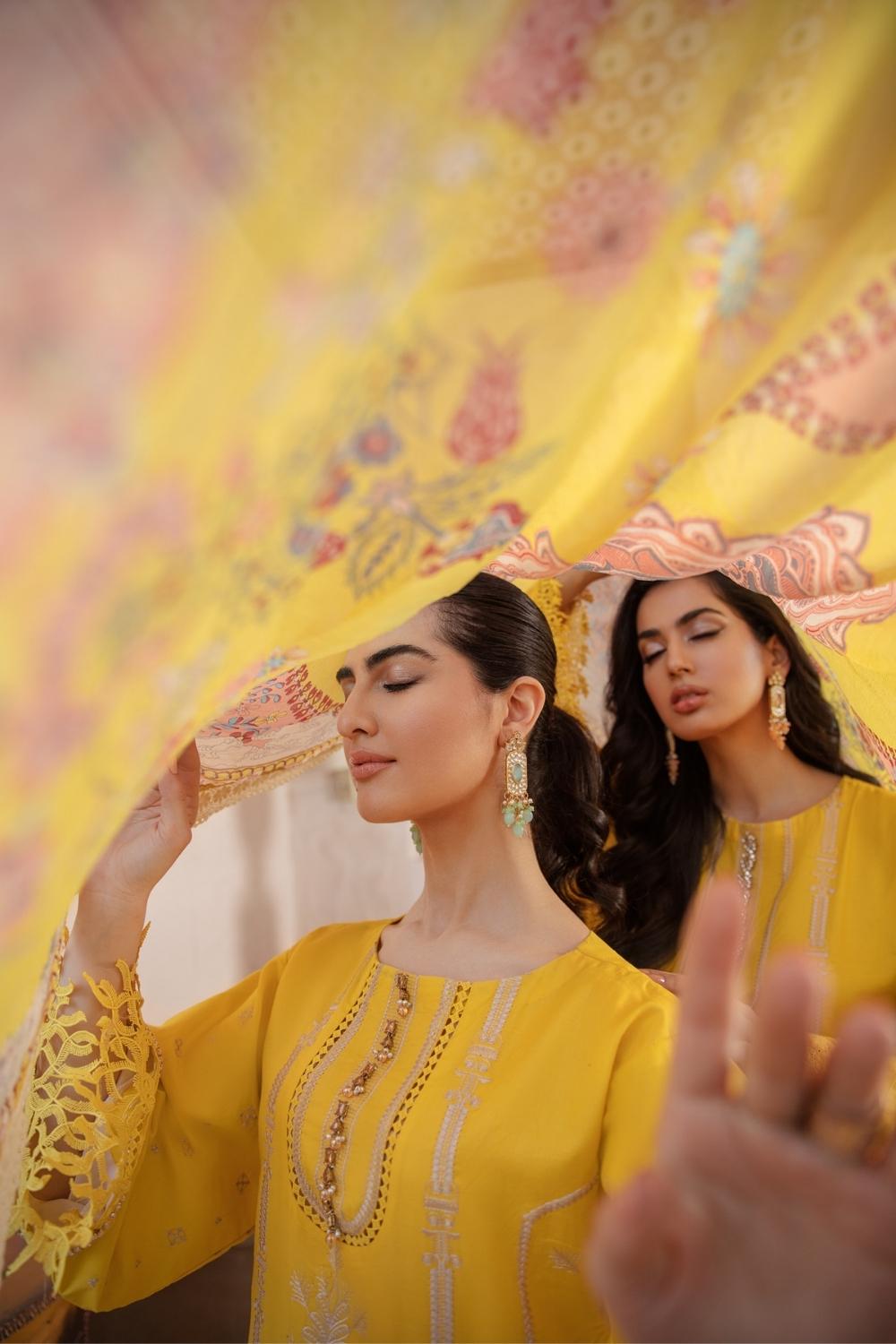 3 PC Unstitched Premium | Lawn Embroidered Shirt +Chiffon Printed Dupatta+ Cambric Dyed Trouser