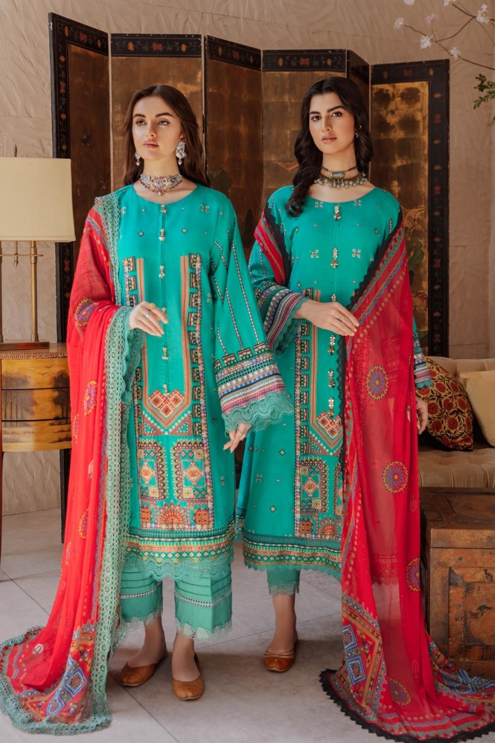3 PC Unstitched Premium | Slub Embroidered Shirt |Chiffon Dupatta