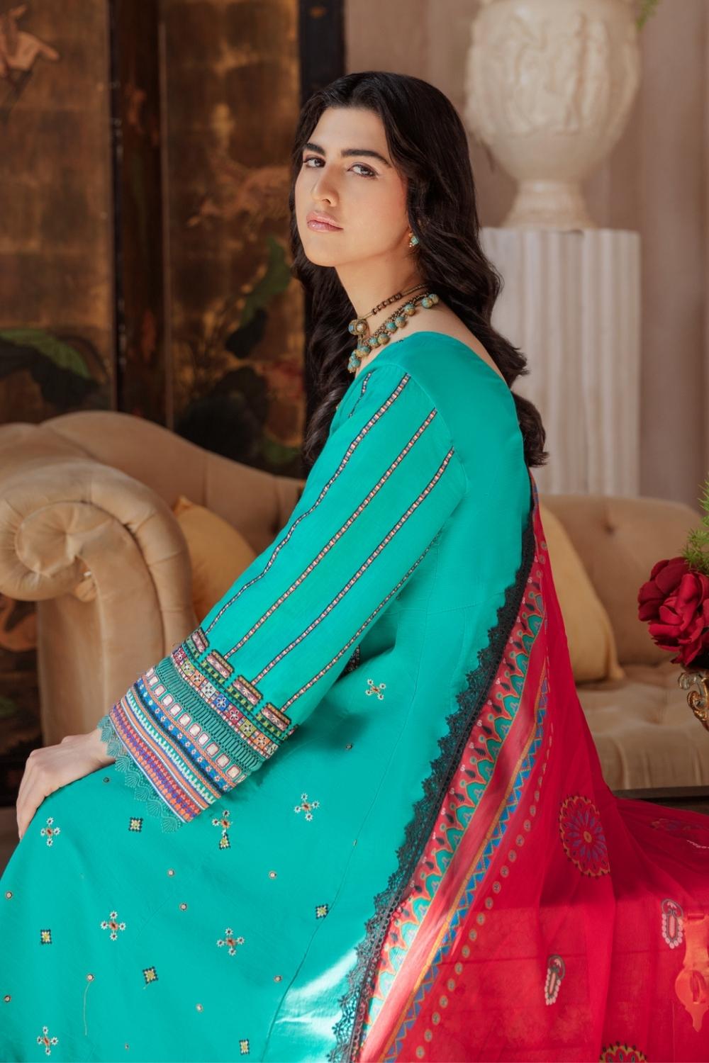 3 PC Unstitched Premium | Slub Embroidered Shirt |Chiffon Dupatta