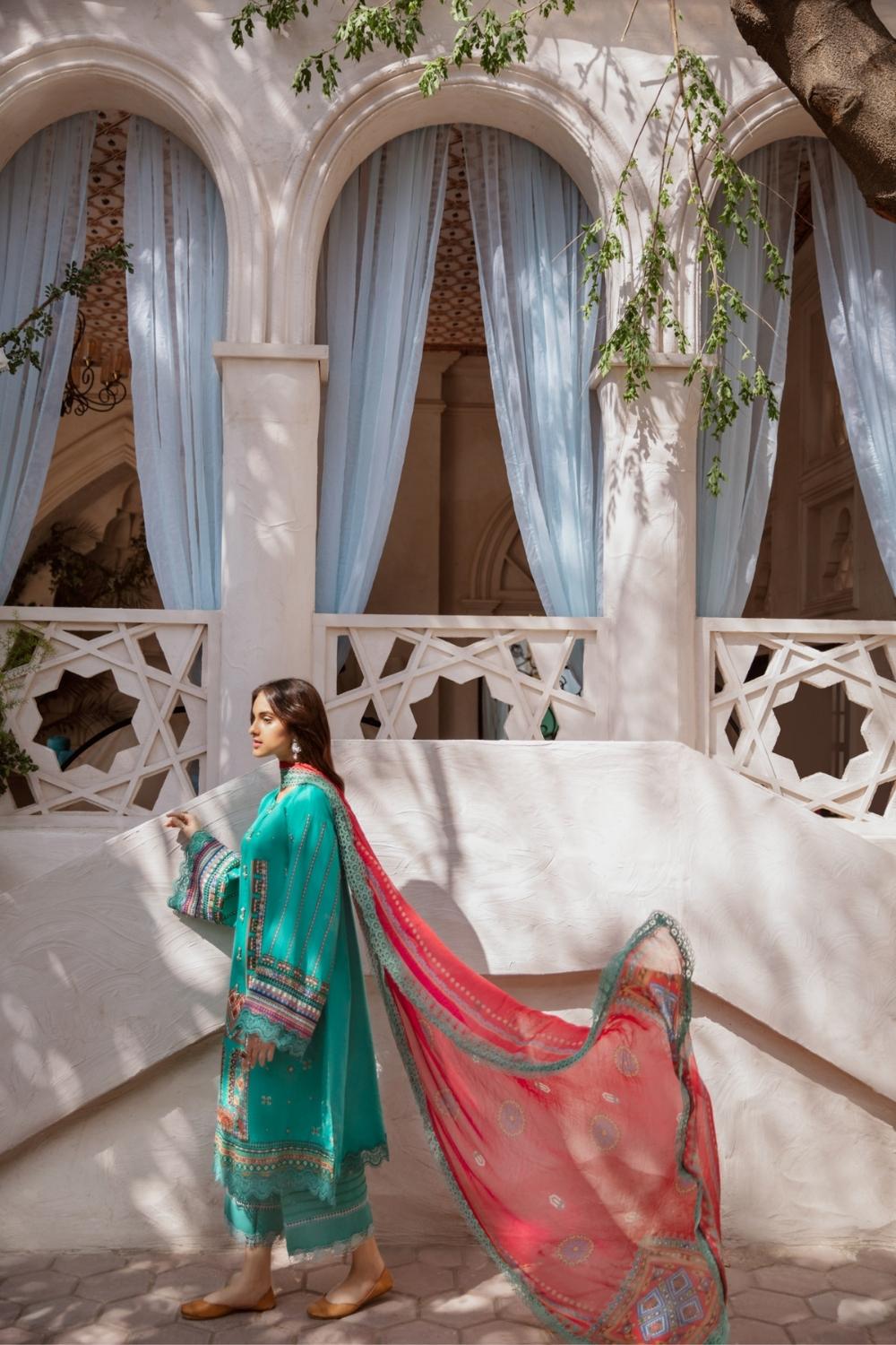 3 PC Unstitched Premium | Slub Embroidered Shirt |Chiffon Dupatta