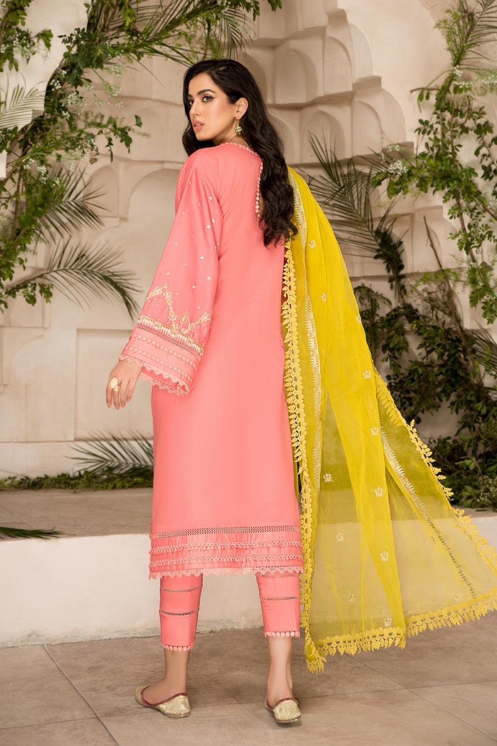 3 PC Unstitched Premium | Lawn Embroidered Shirt + Organza Embroidered Dupatta + Cambric Dyed Trouser