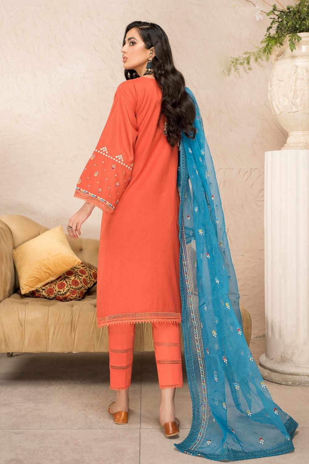 3 PC Unstitched Premium | Lawn Embroidered Shirt + Organza Embroidered Dupatta + Cambric Dyed Trouser