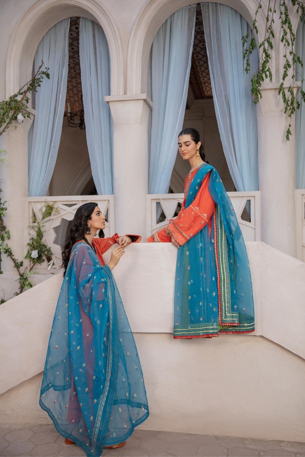 3 PC Unstitched Premium | Lawn Embroidered Shirt + Organza Embroidered Dupatta + Cambric Dyed Trouser