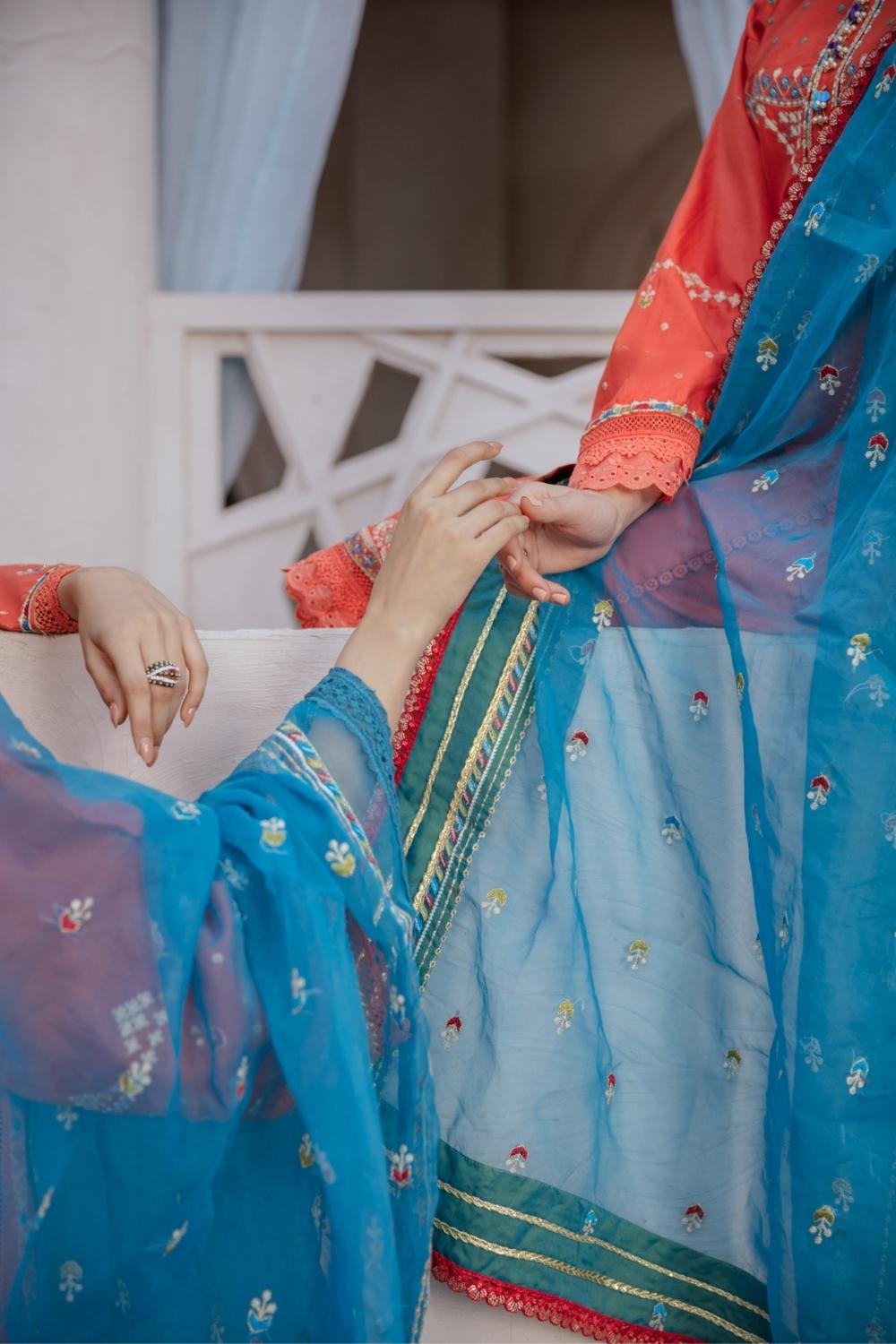 3 PC Unstitched Premium | Lawn Embroidered Shirt + Organza Embroidered Dupatta + Cambric Dyed Trouser