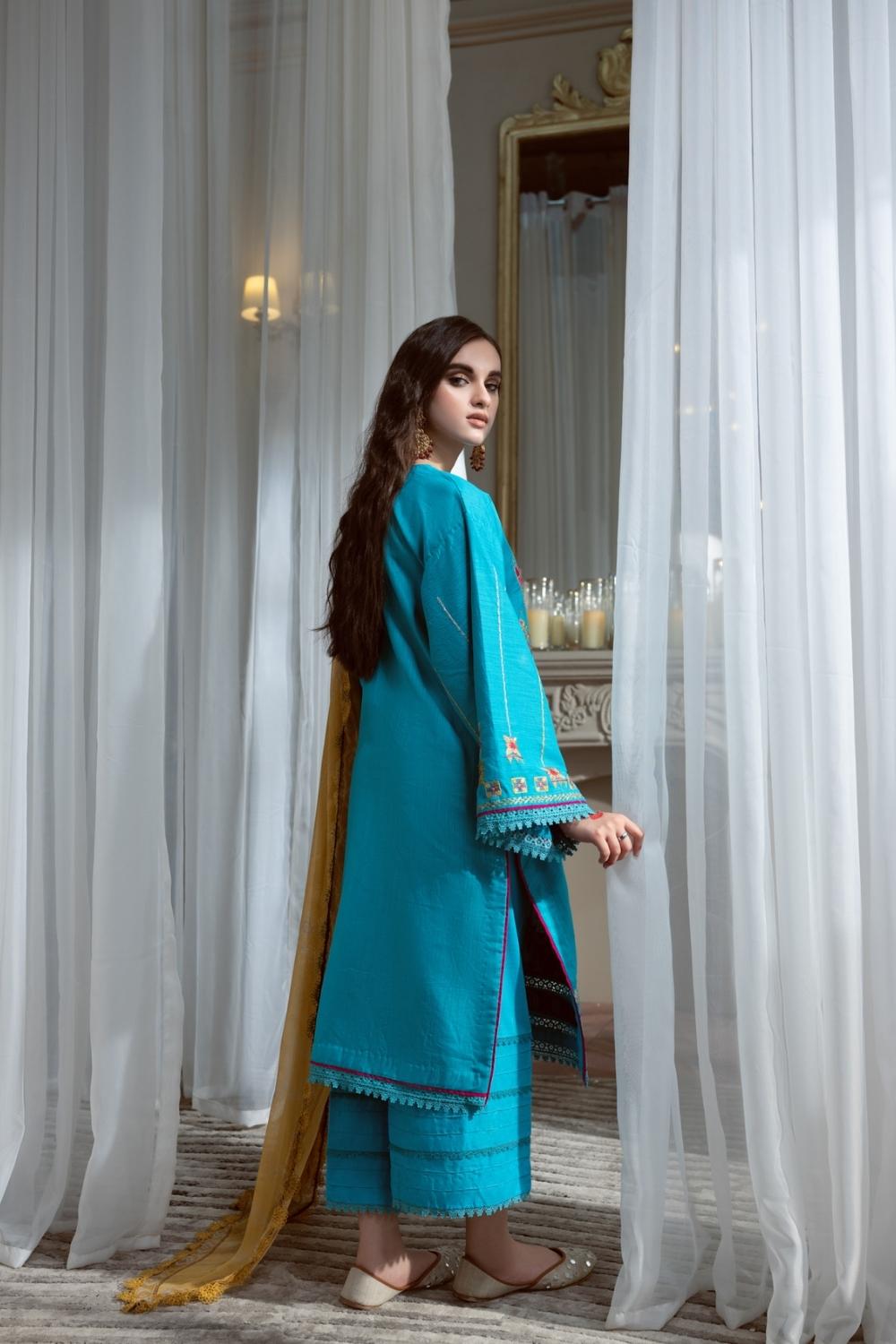 3PC Unstitched Embroidered Lawn Shirt | Chiffon Digital Printed Dupatta | Cambric Dyed Trouser