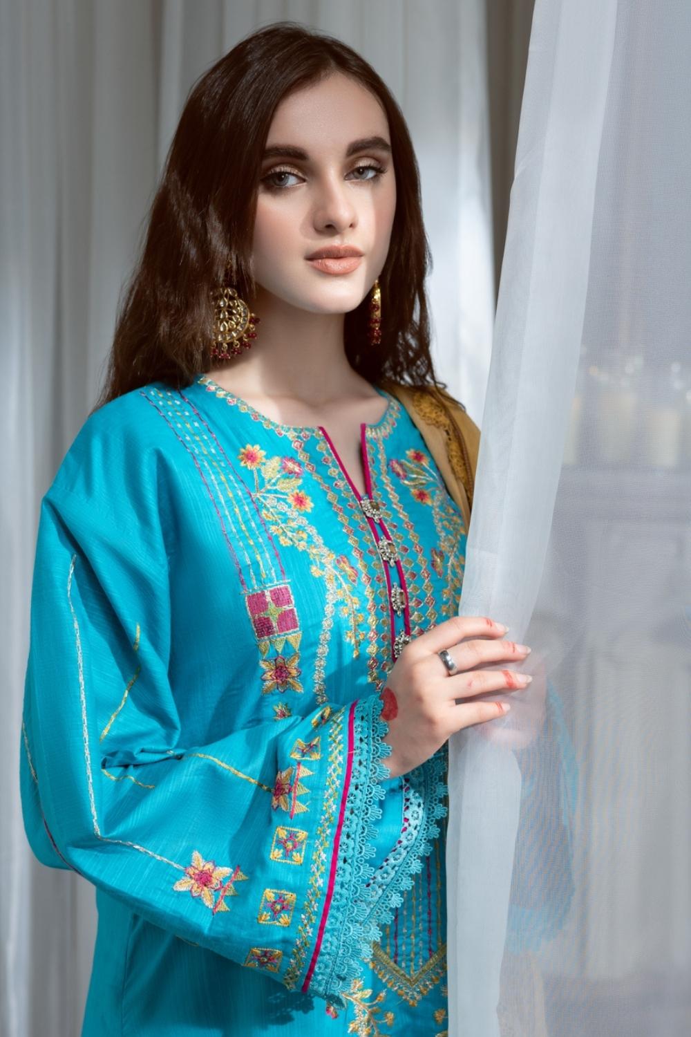 3PC Unstitched Embroidered Lawn Shirt | Chiffon Digital Printed Dupatta | Cambric Dyed Trouser