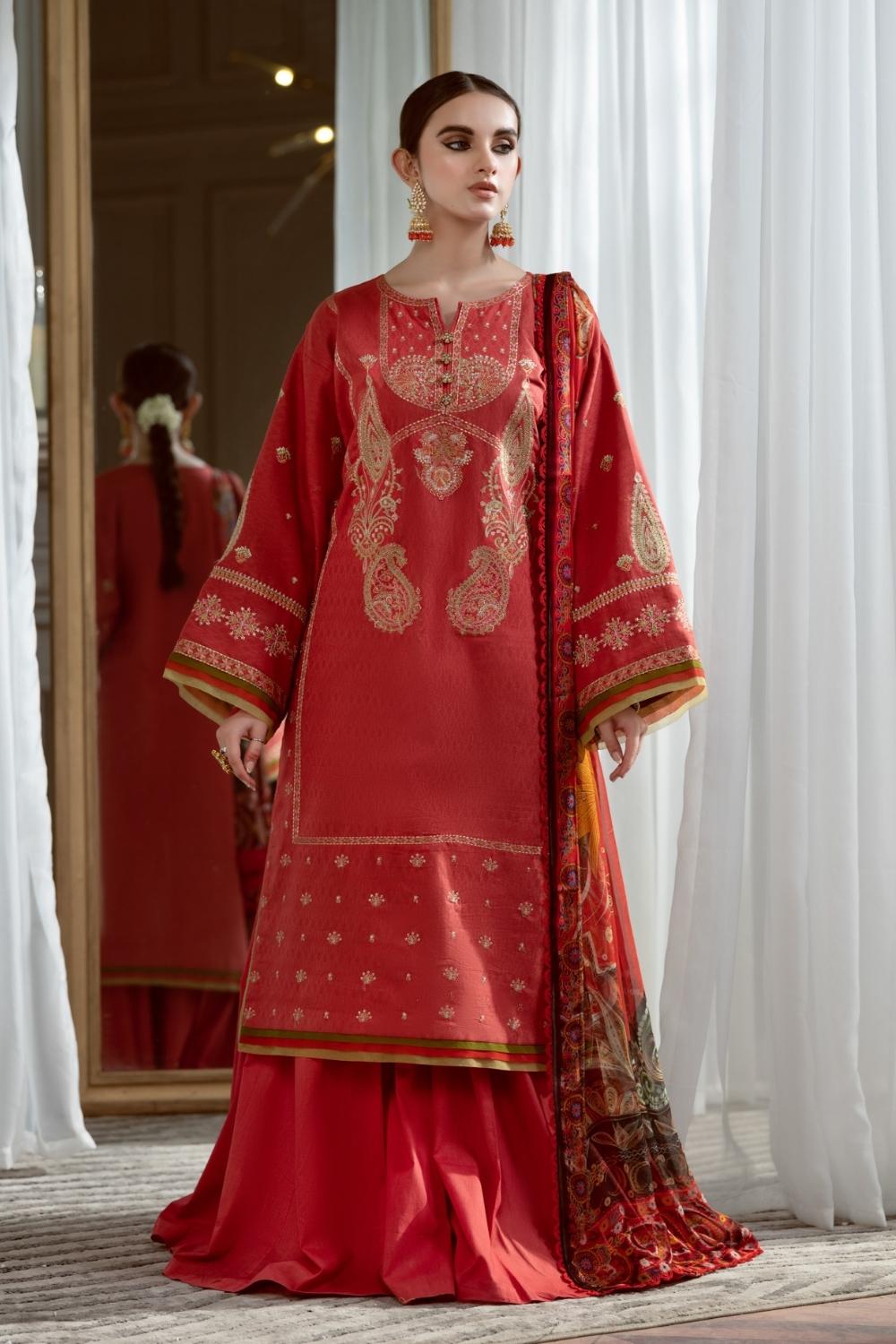 3PC Unstitched Embroidered Lawn Shirt | Chiffon Digital Printed Dupatta | Cambric Dyed Trouser