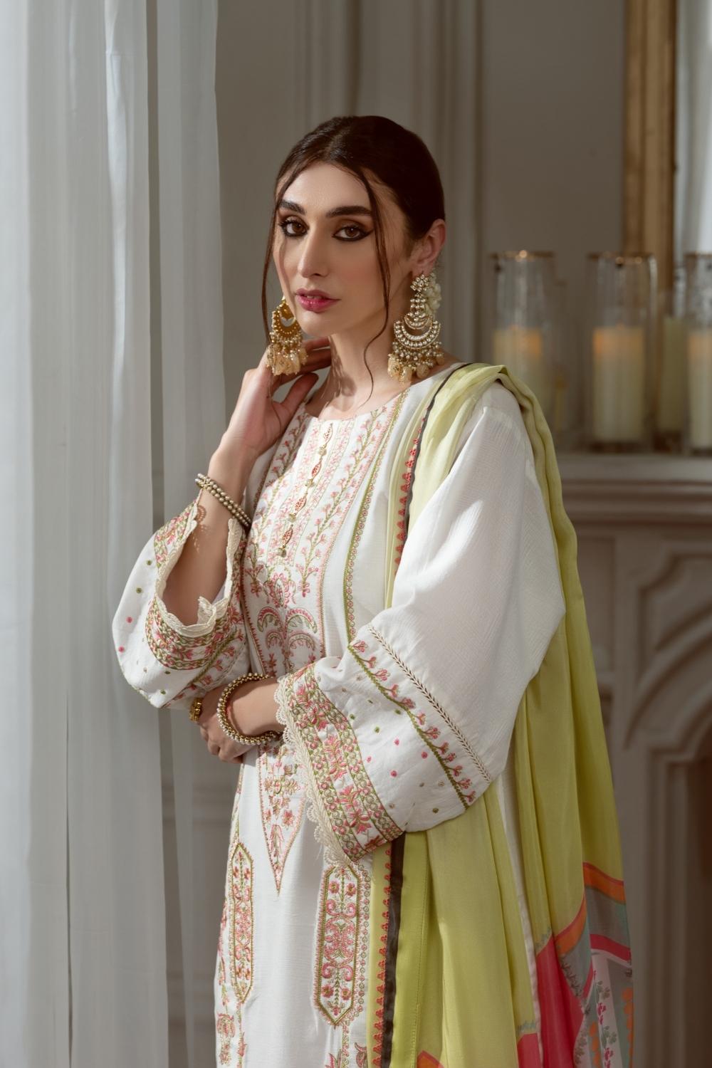 3PC Unstitched Embroidered Lawn Shirt | Silk Digital Printed Dupatta | Cambric Dyed Trouser