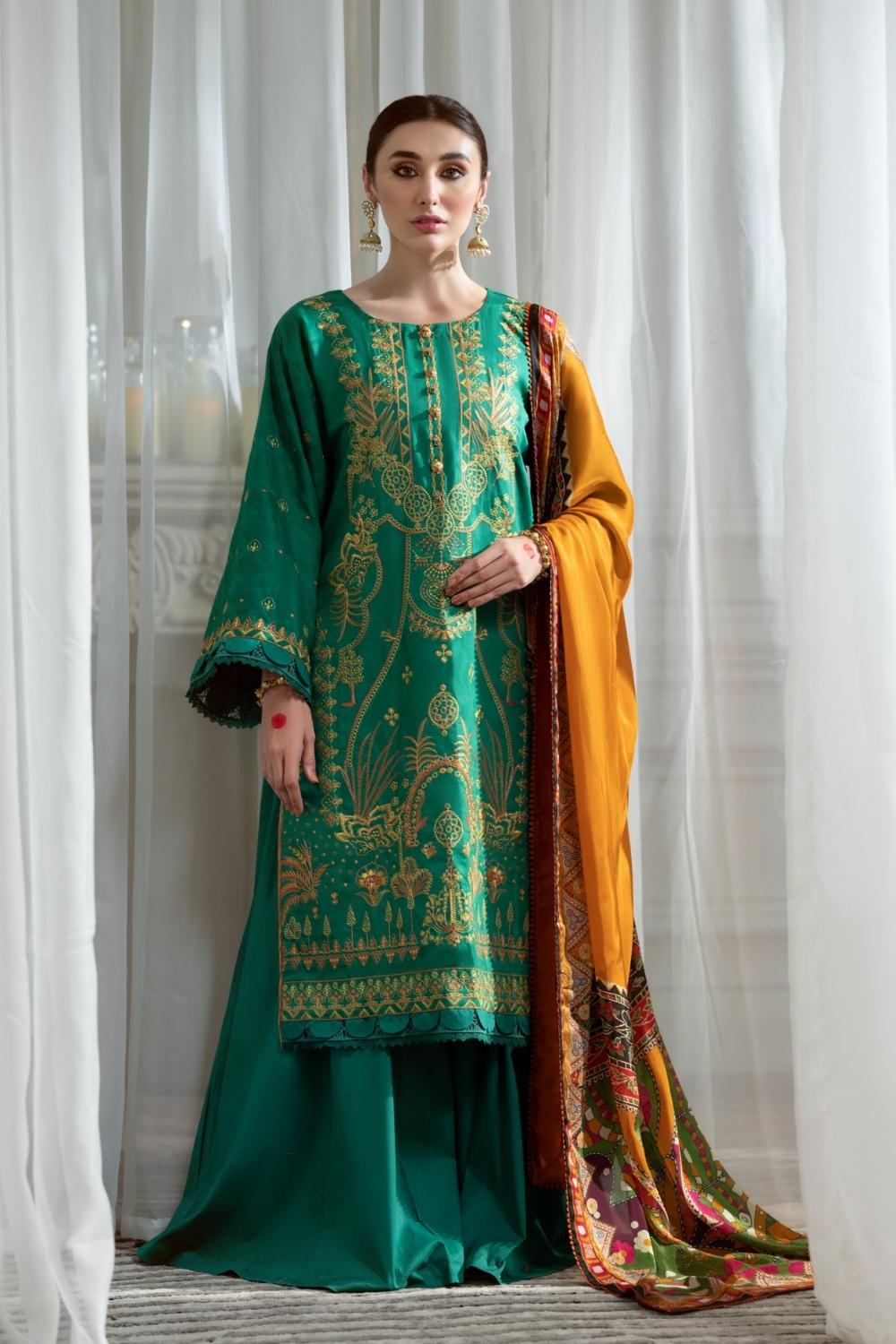 3PC Unstitched Embroidered Lawn Shirt | Silk Digital Printed Dupatta | Cambric Dyed Trouser