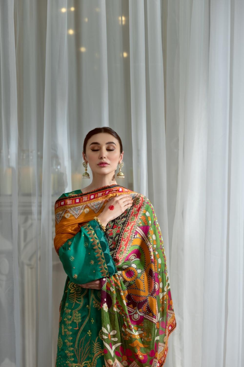 3PC Unstitched Embroidered Lawn Shirt | Silk Digital Printed Dupatta | Cambric Dyed Trouser