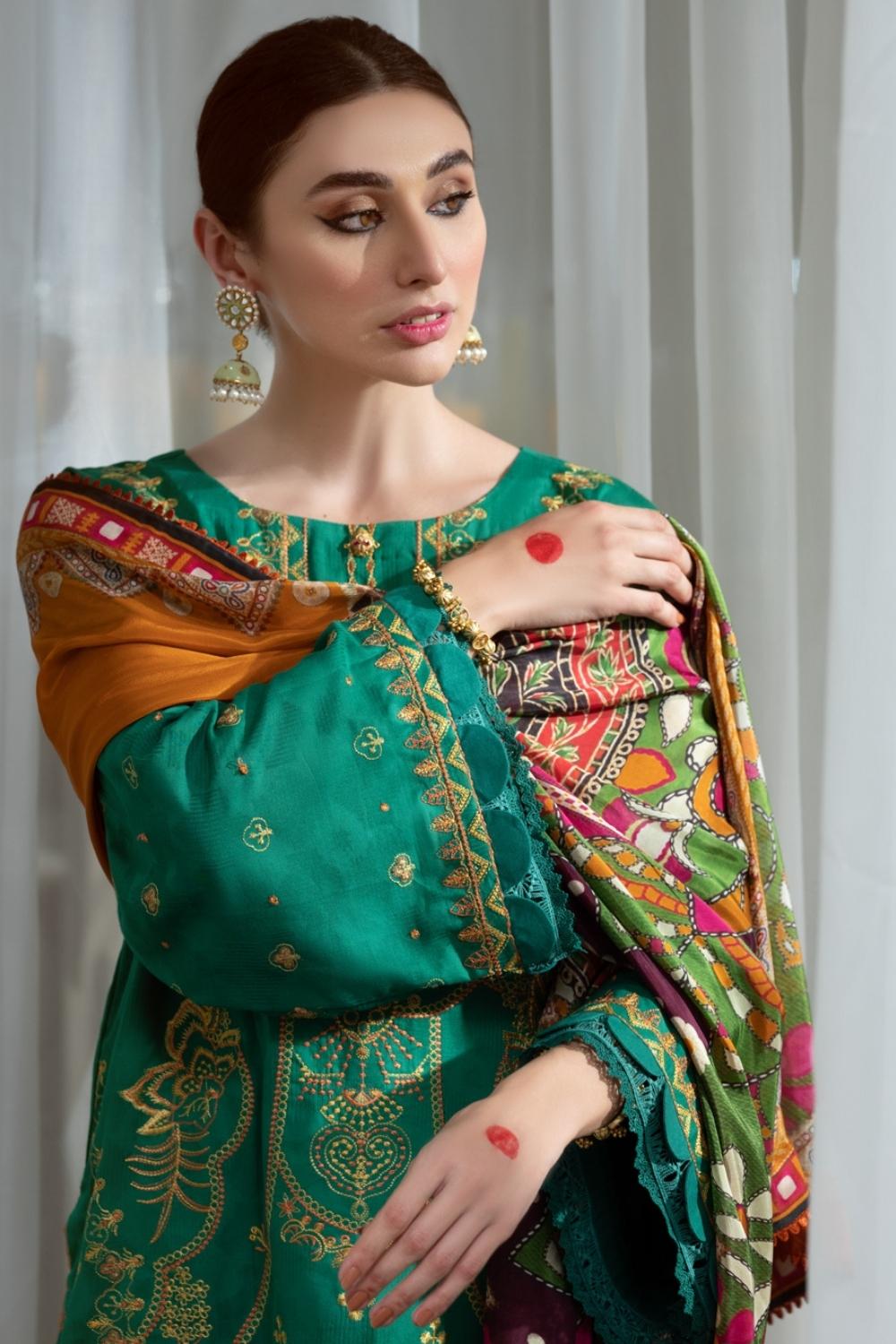 3PC Unstitched Embroidered Lawn Shirt | Silk Digital Printed Dupatta | Cambric Dyed Trouser