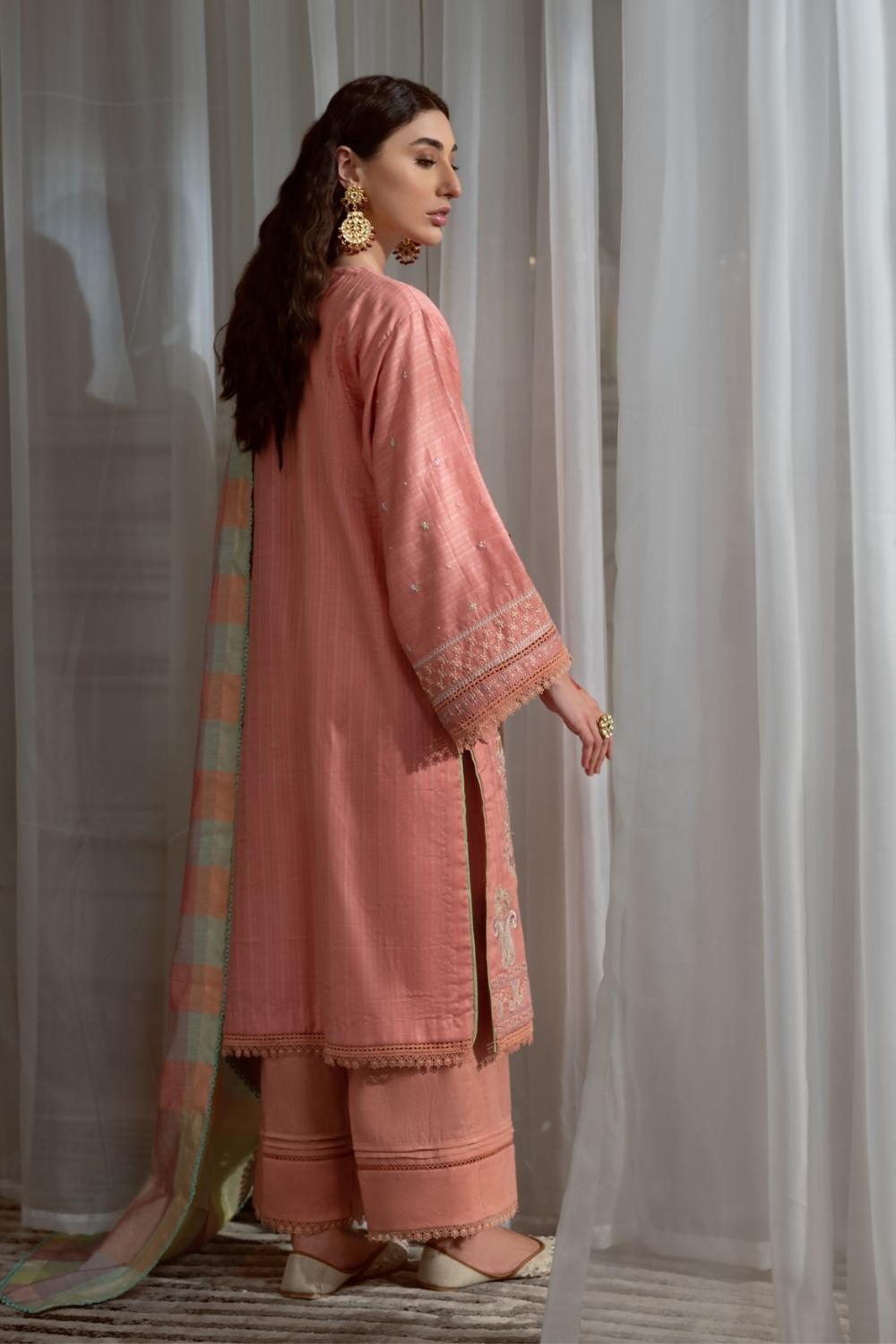 3PC Unstitched Embroidered Lawn Shirt | Banarsi Dupatta | Cambric Dyed Trouser